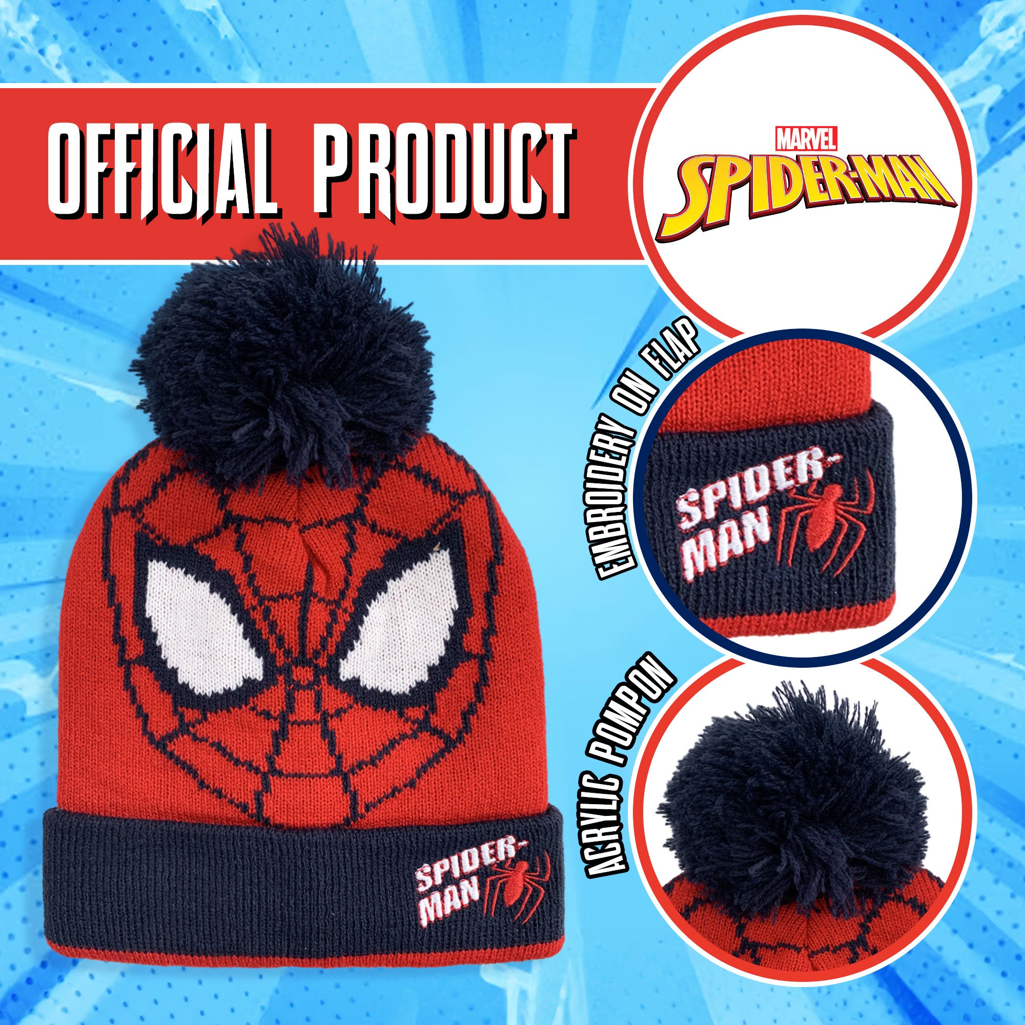 Cappello con pon pon Marvel Spiderman bambino invernale cappellino bimbo 6262