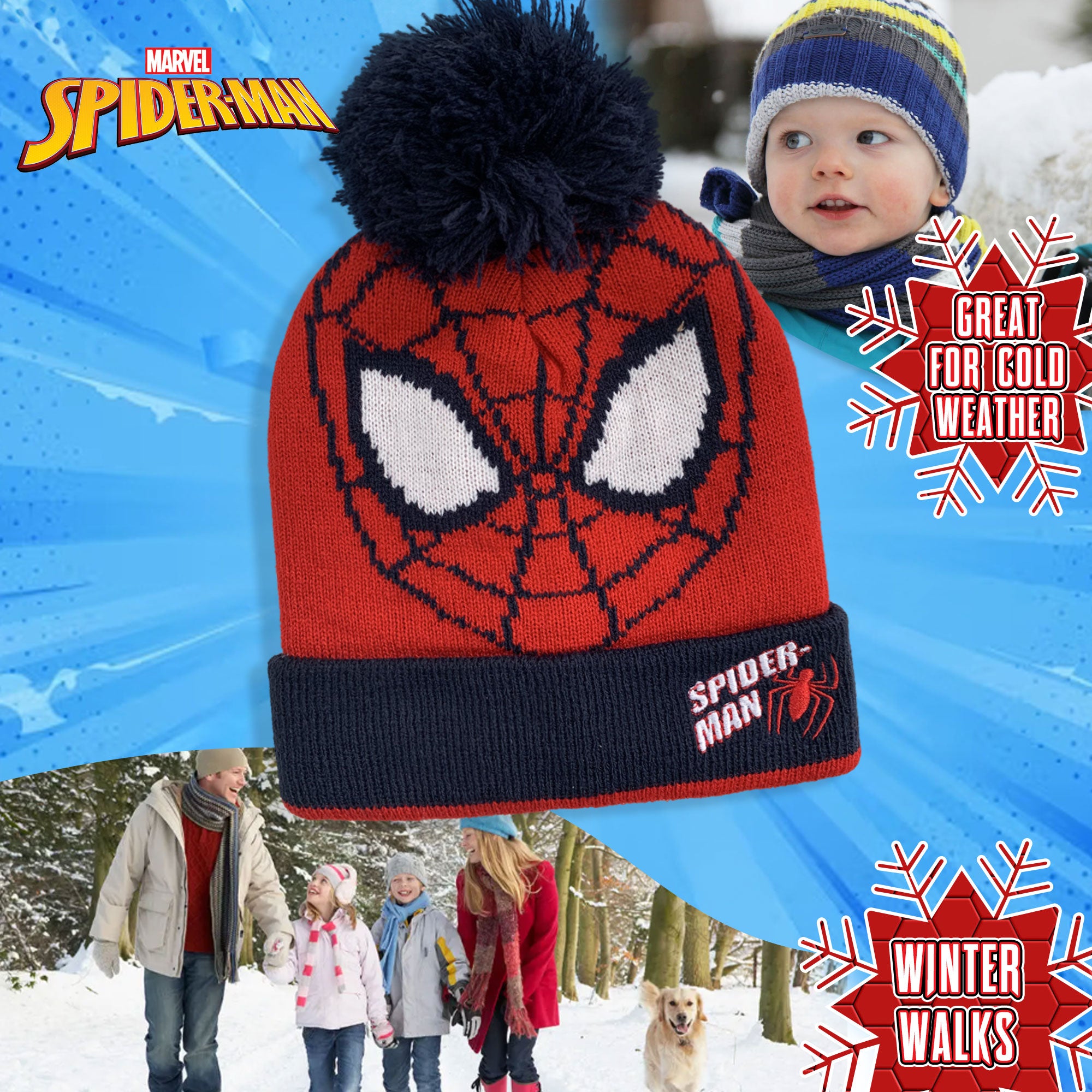 Cappello con pon pon Marvel Spiderman bambino invernale cappellino bimbo 6262