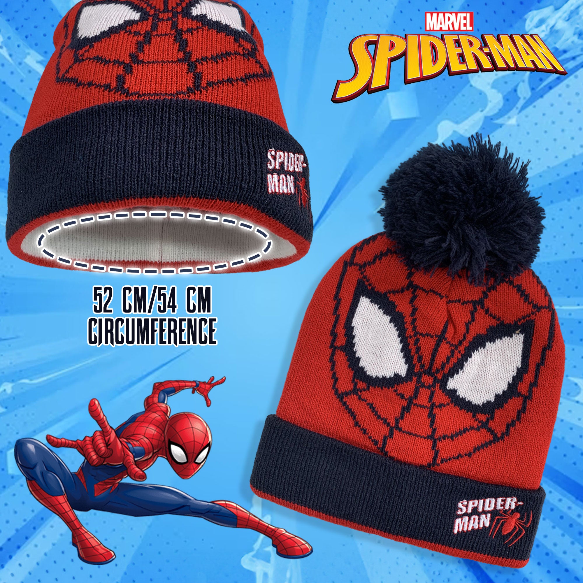 Cappello con pon pon Marvel Spiderman bambino invernale cappellino bimbo 6262