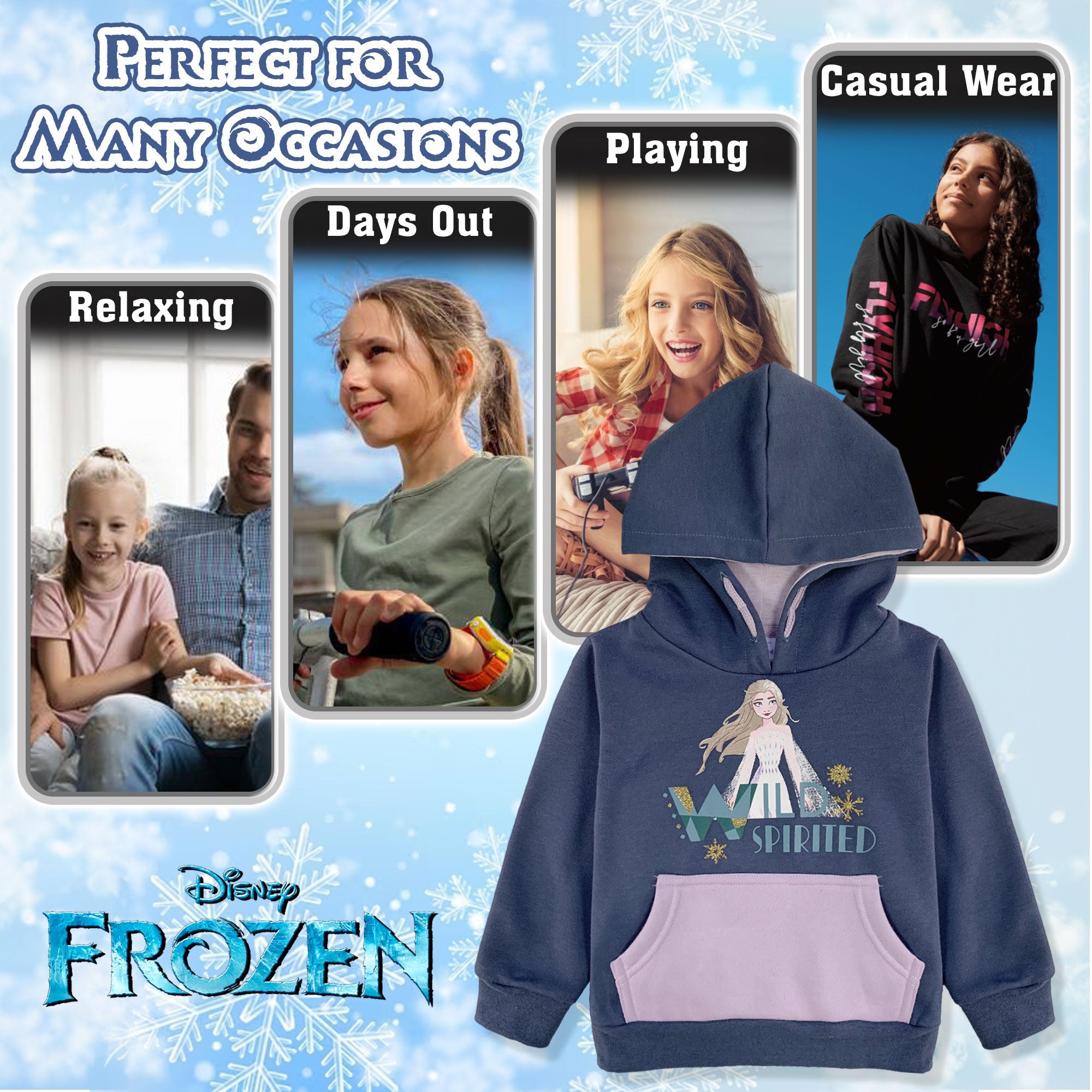 Felpa Disney Frozen Elsa per bambina con cappuccio a maniche lunghe bimba 6263 Blu anni