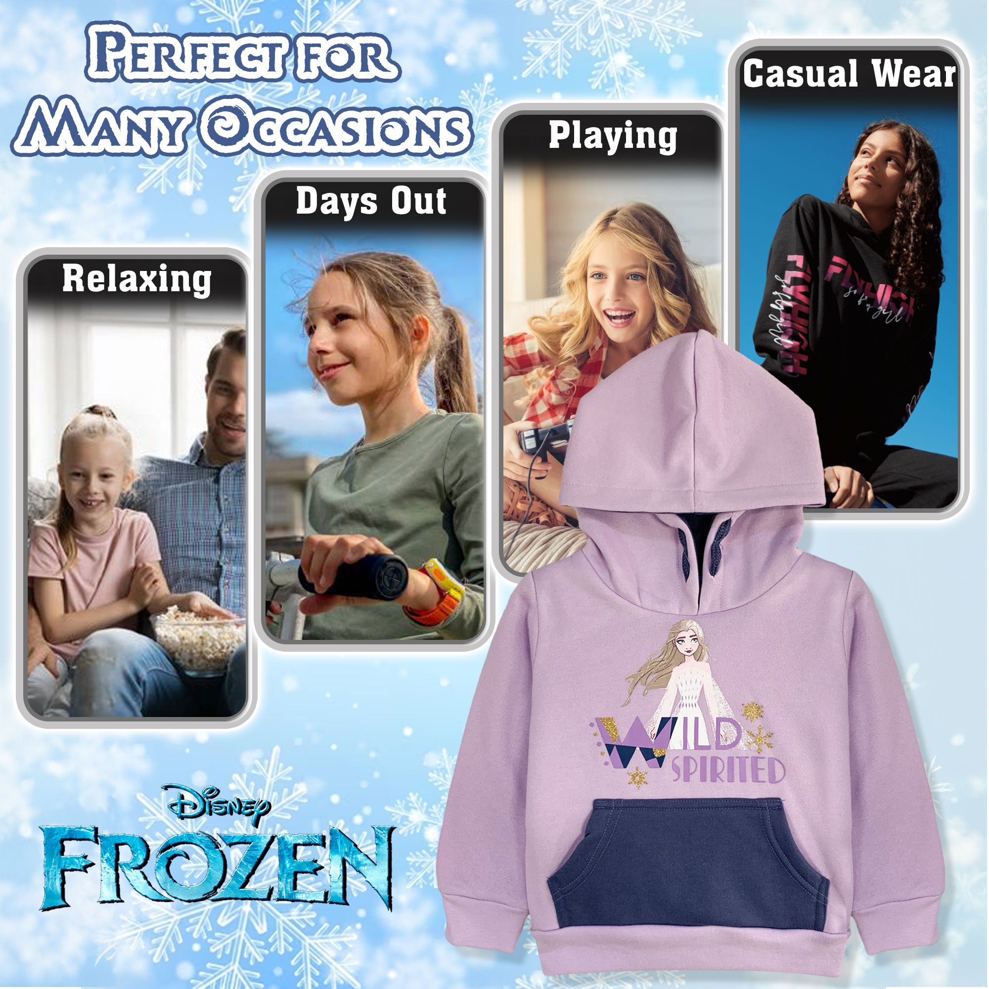 Felpa Disney Frozen Elsa per bambina con cappuccio a maniche lunghe bimba 6263