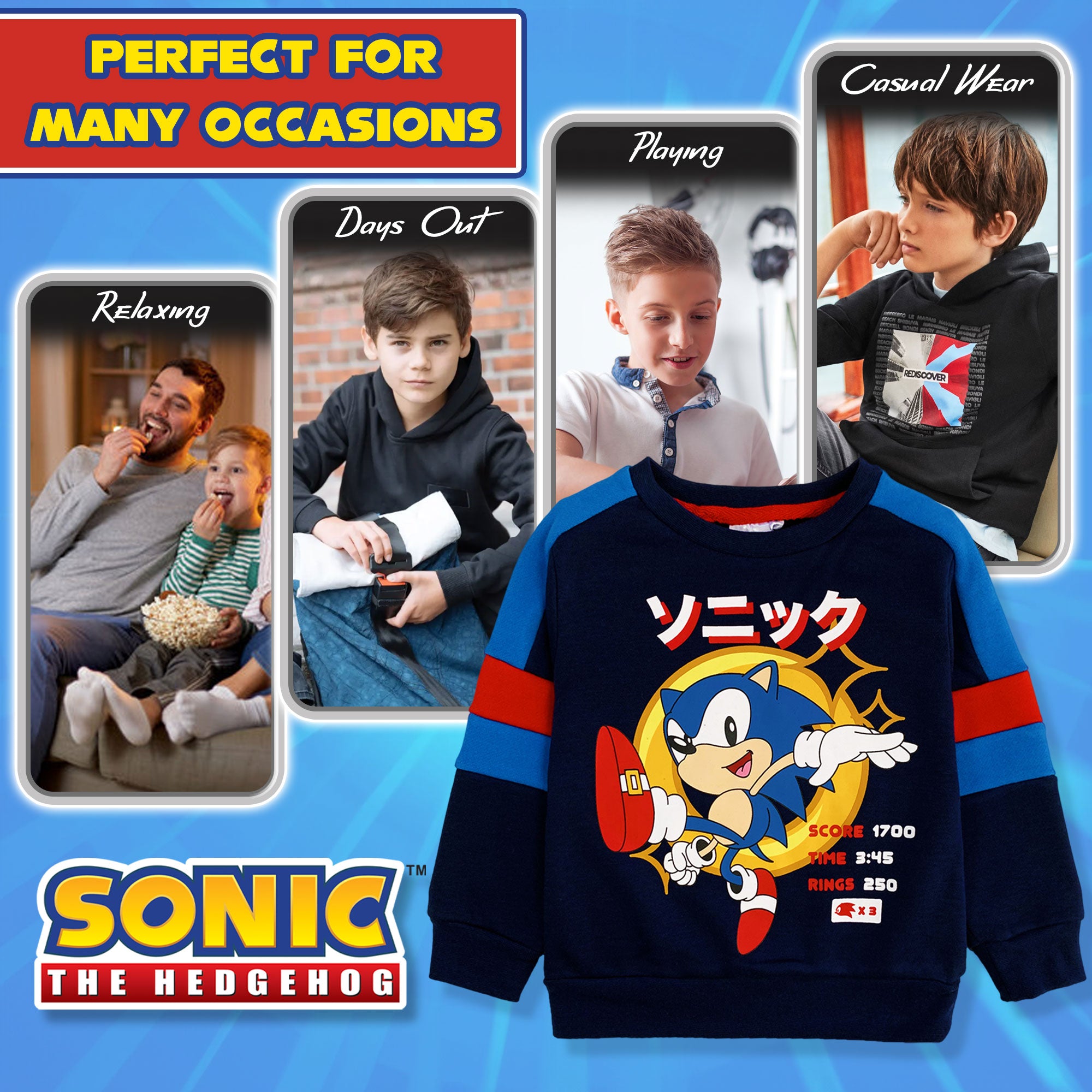 Felpa Sonic The Hedgehog per bambino a maniche lunghe bimbo 6264