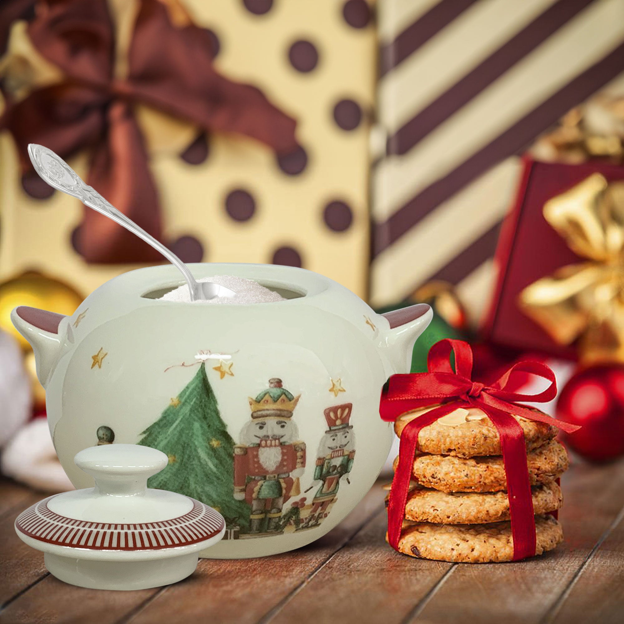Zuccheriera natalizia in porcellana Nuvole di Stoffa Schiaccianoci Carol 6289