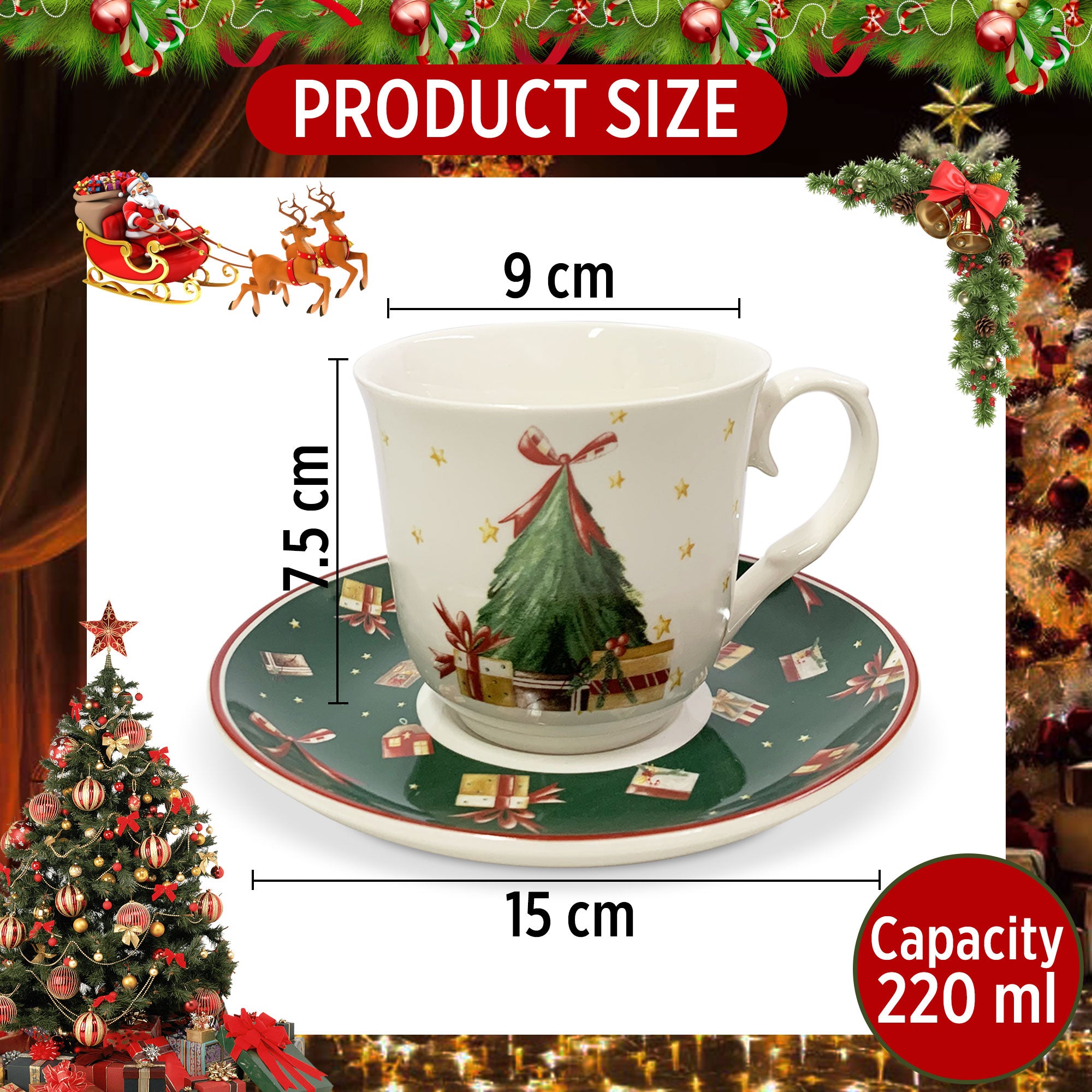 Tazza da tè con piattino natalizia in porcellana Nuvole di Stoffa Carol 6293