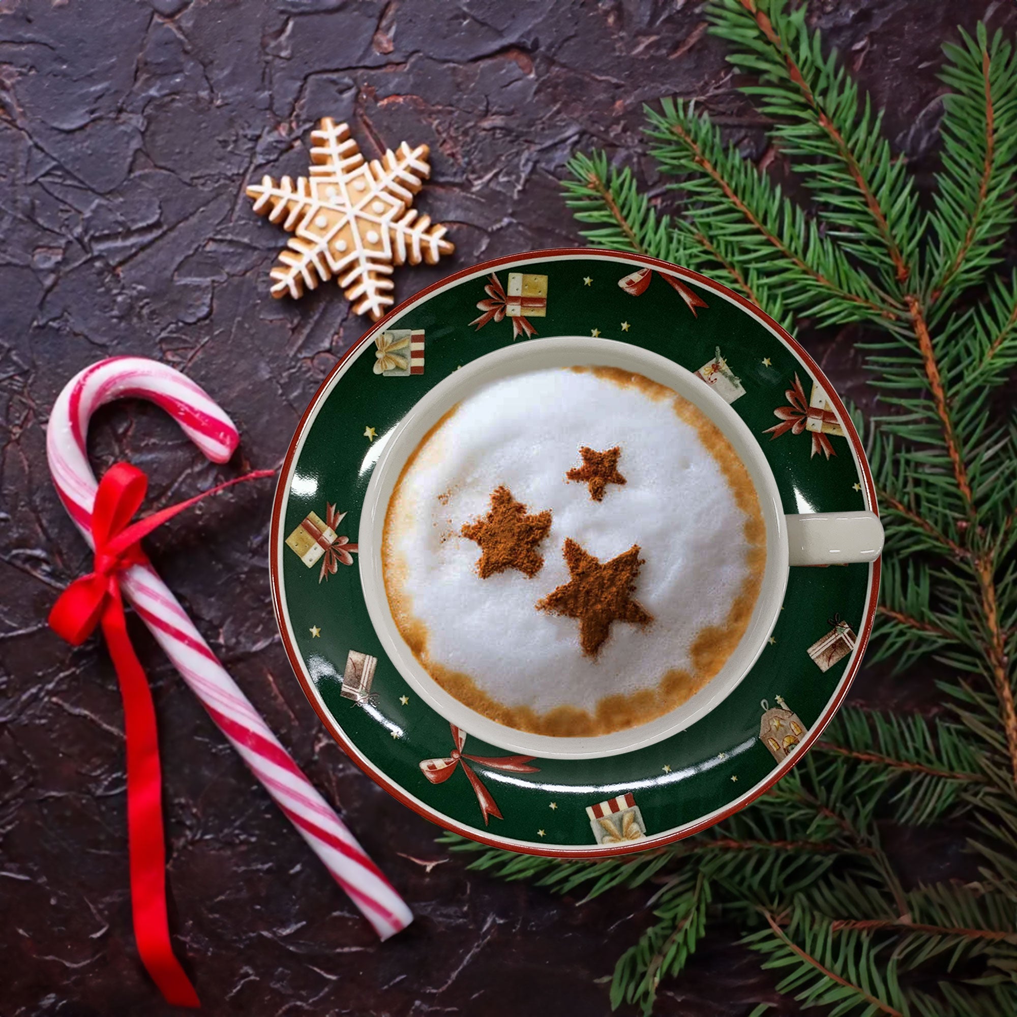 Tazza da tè con piattino natalizia in porcellana Nuvole di Stoffa Carol 6293