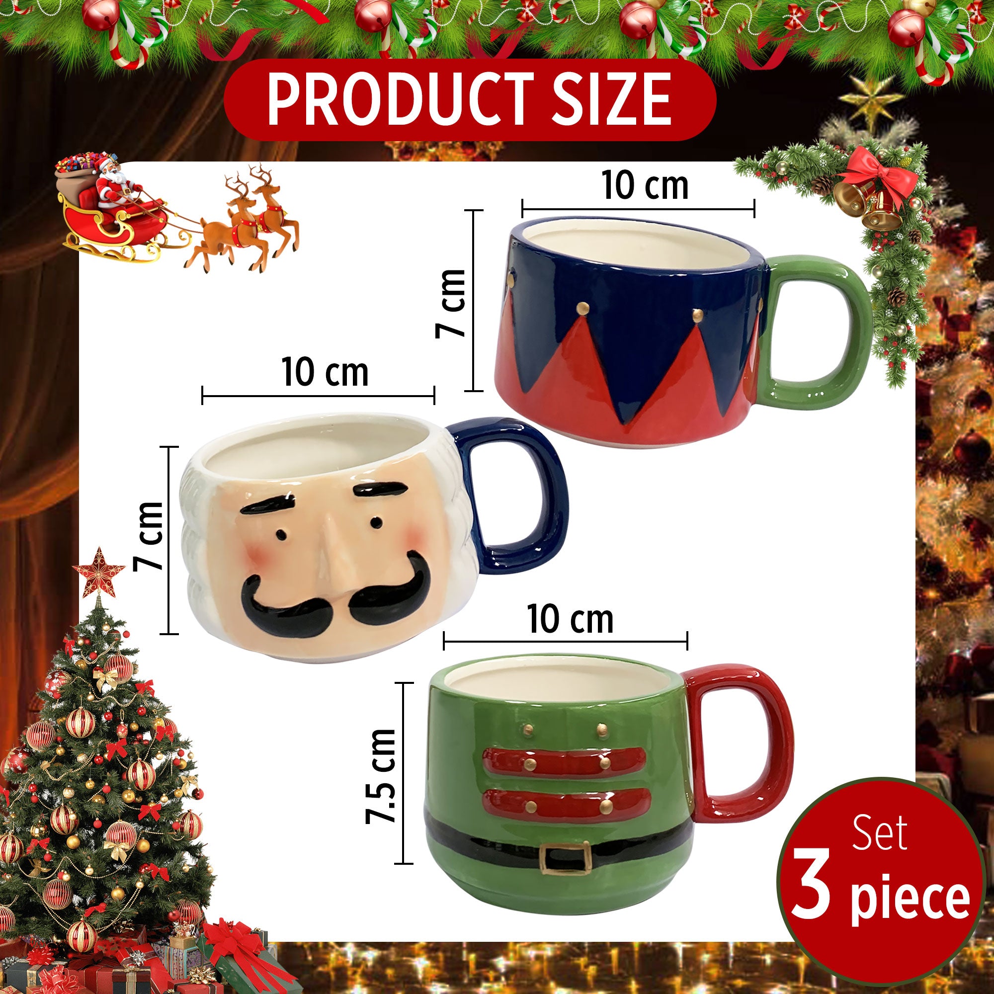 Set Tazze natalizie Nuvole di Stoffa 3pz Tazza Schiaccianoci decoro Natale 6297