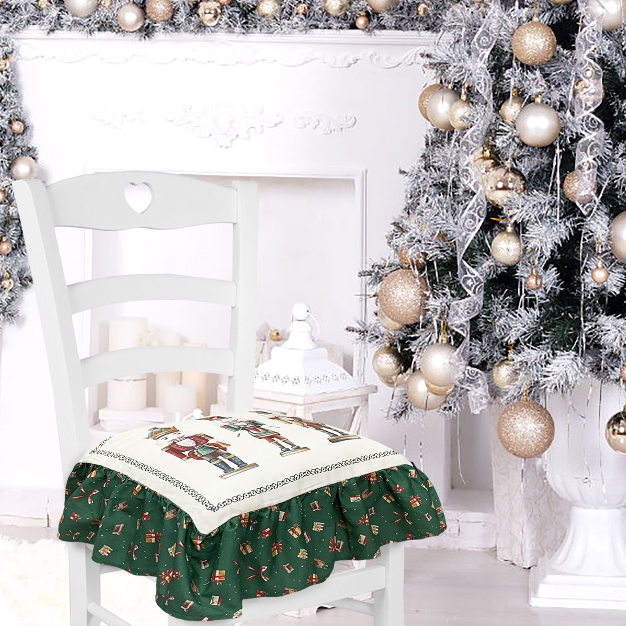 Cuscino sedia natalizio con balze Nuvole di Stoffa Coprisedia Natale Carol 6303