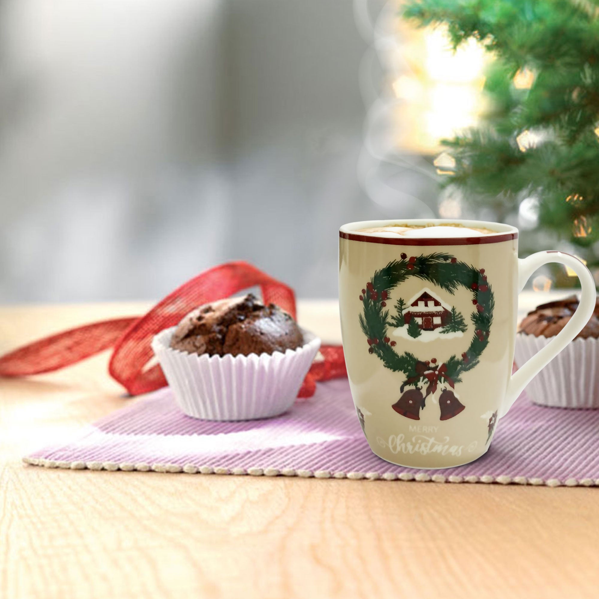 Tazza natalizia Nuvole di Stoffa Mug in ceramica Holly Decoro Natale 350ml 6328