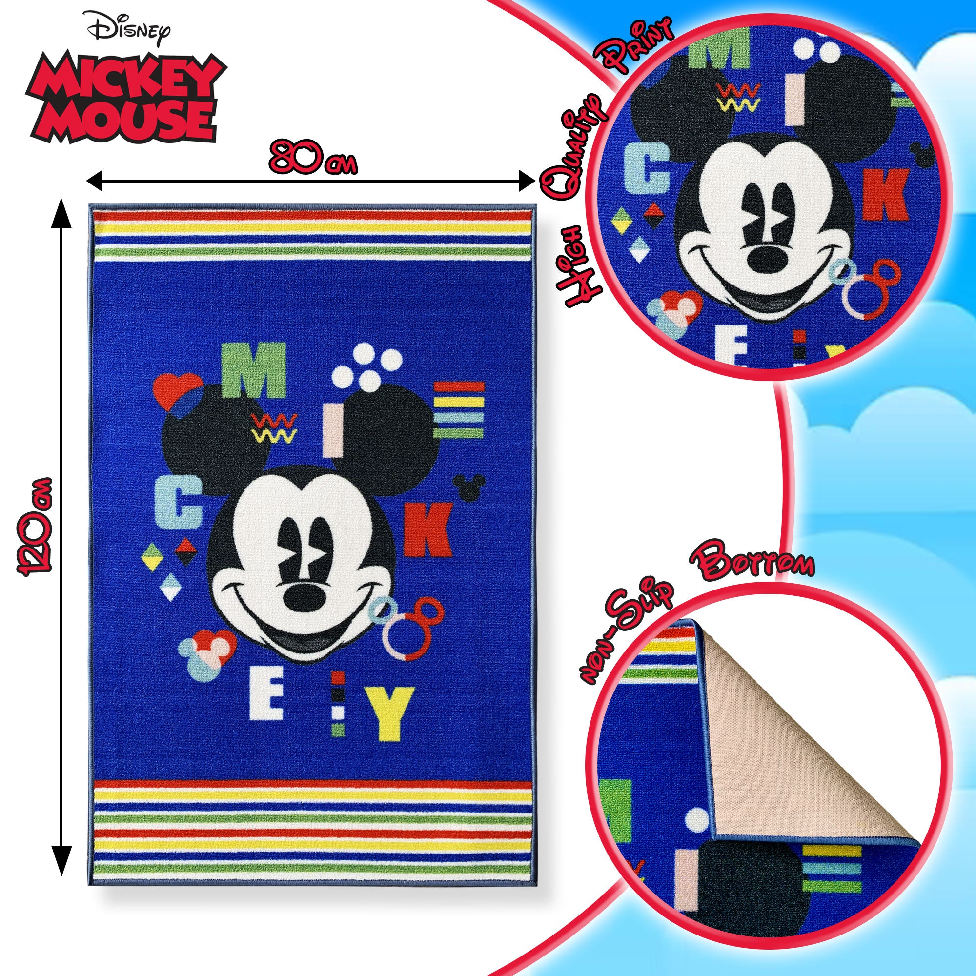 Tappeto antiscivolo cameretta bambini Disney Mickey Mouse 80x120cm 6338