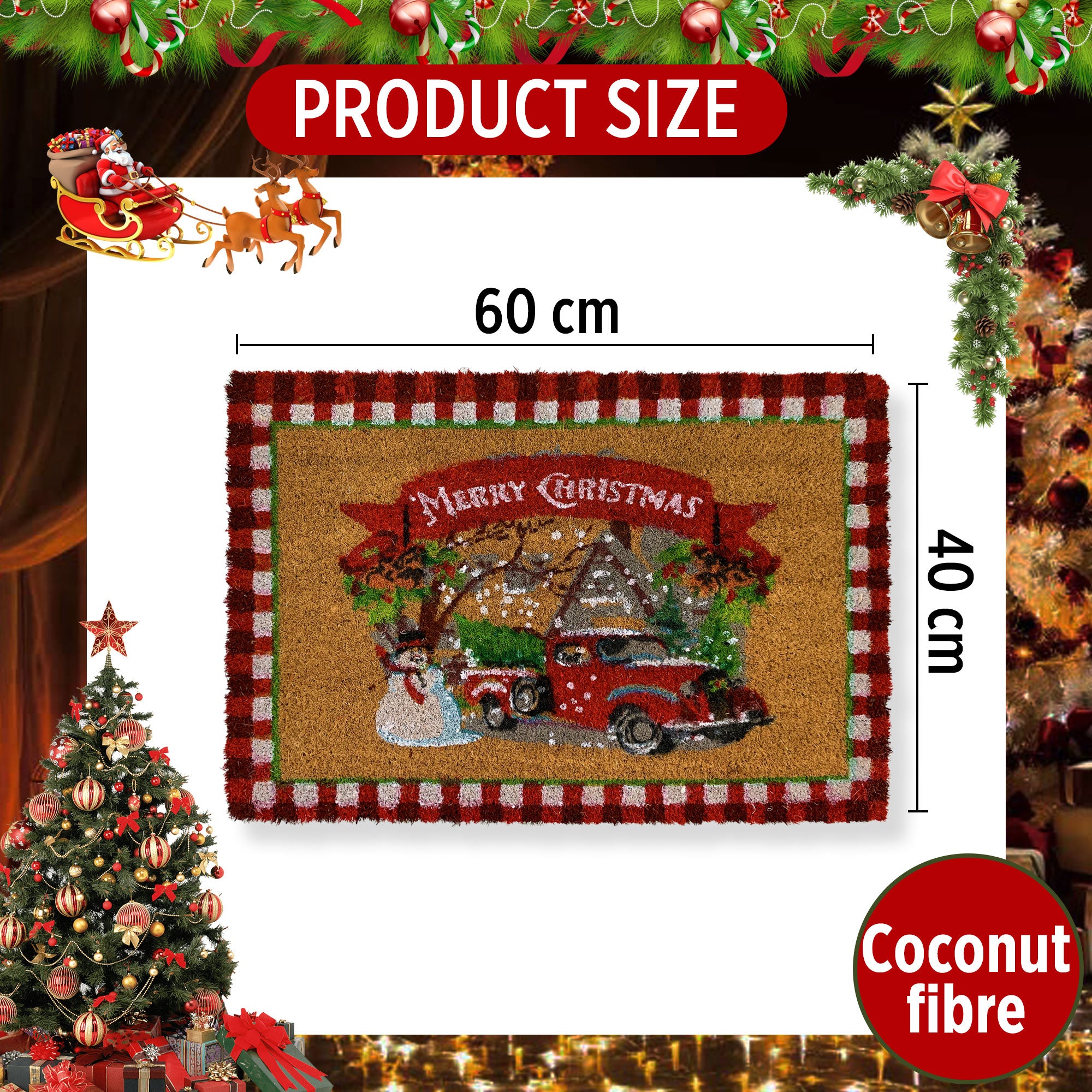 Tappeto zerbino rettangolare natalizio Preziosa Home in cocco antiscivolo 6350