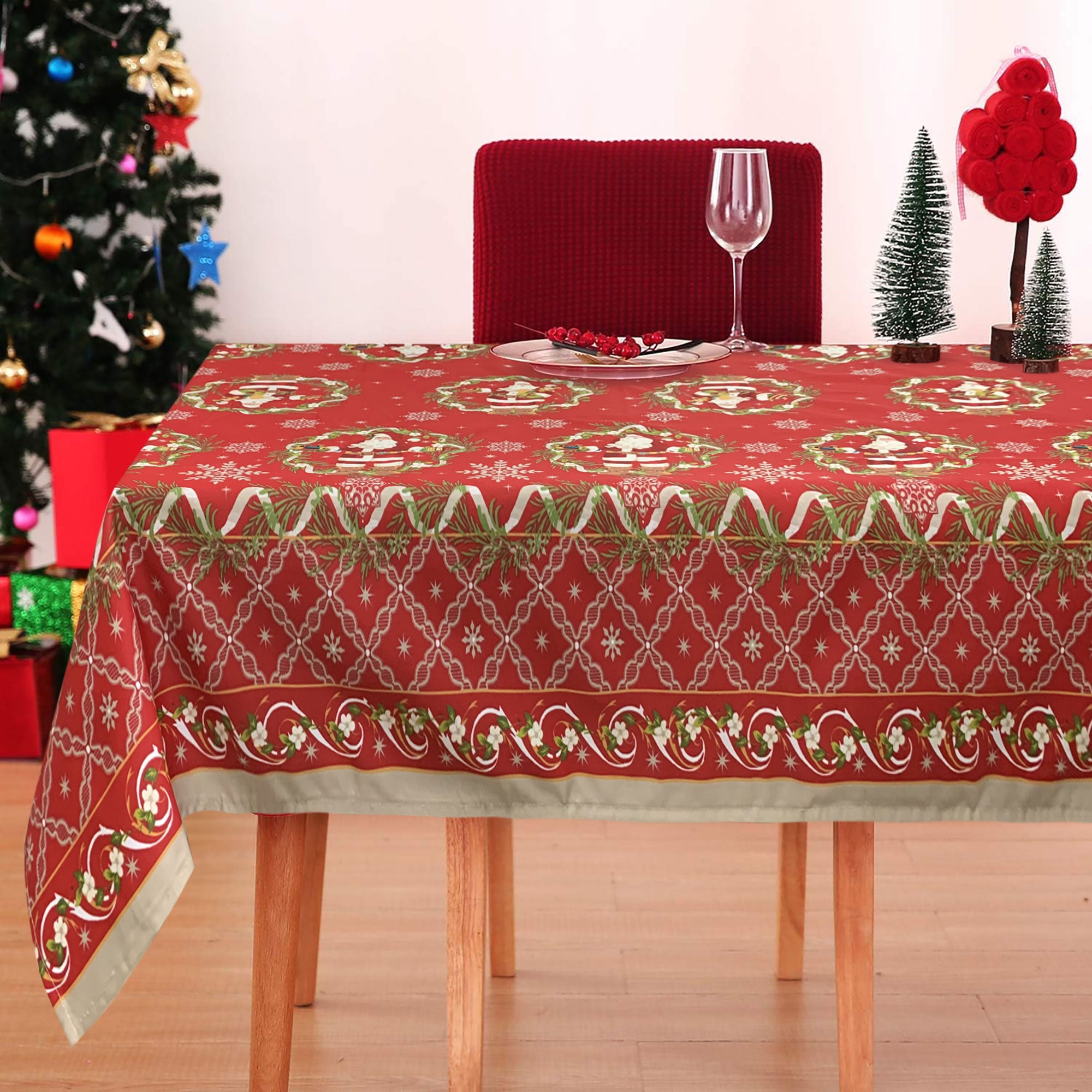 Tovaglia Natalizia in rasatello stampata Preziosa Home 12 posti Natale 6382