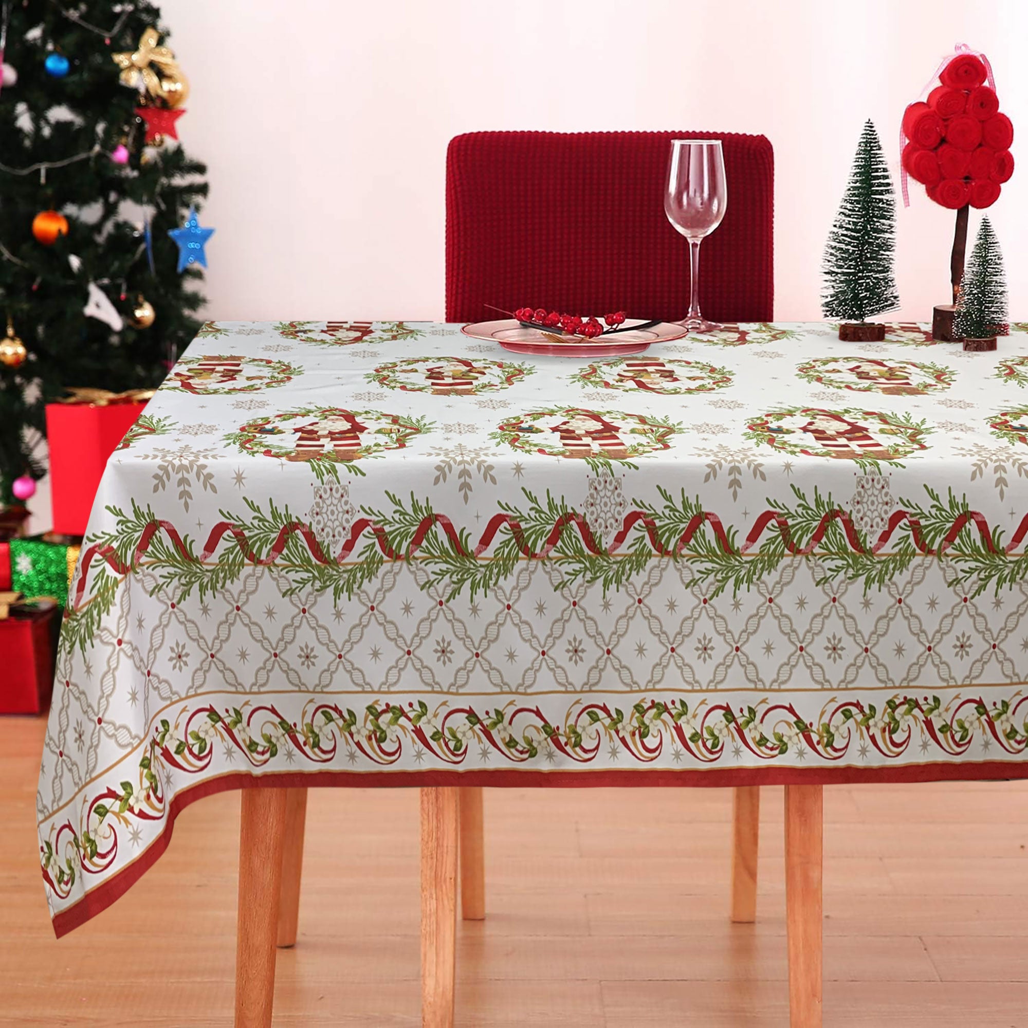 Tovaglia Natalizia in rasatello stampata Preziosa Home 24 posti Natale 6385