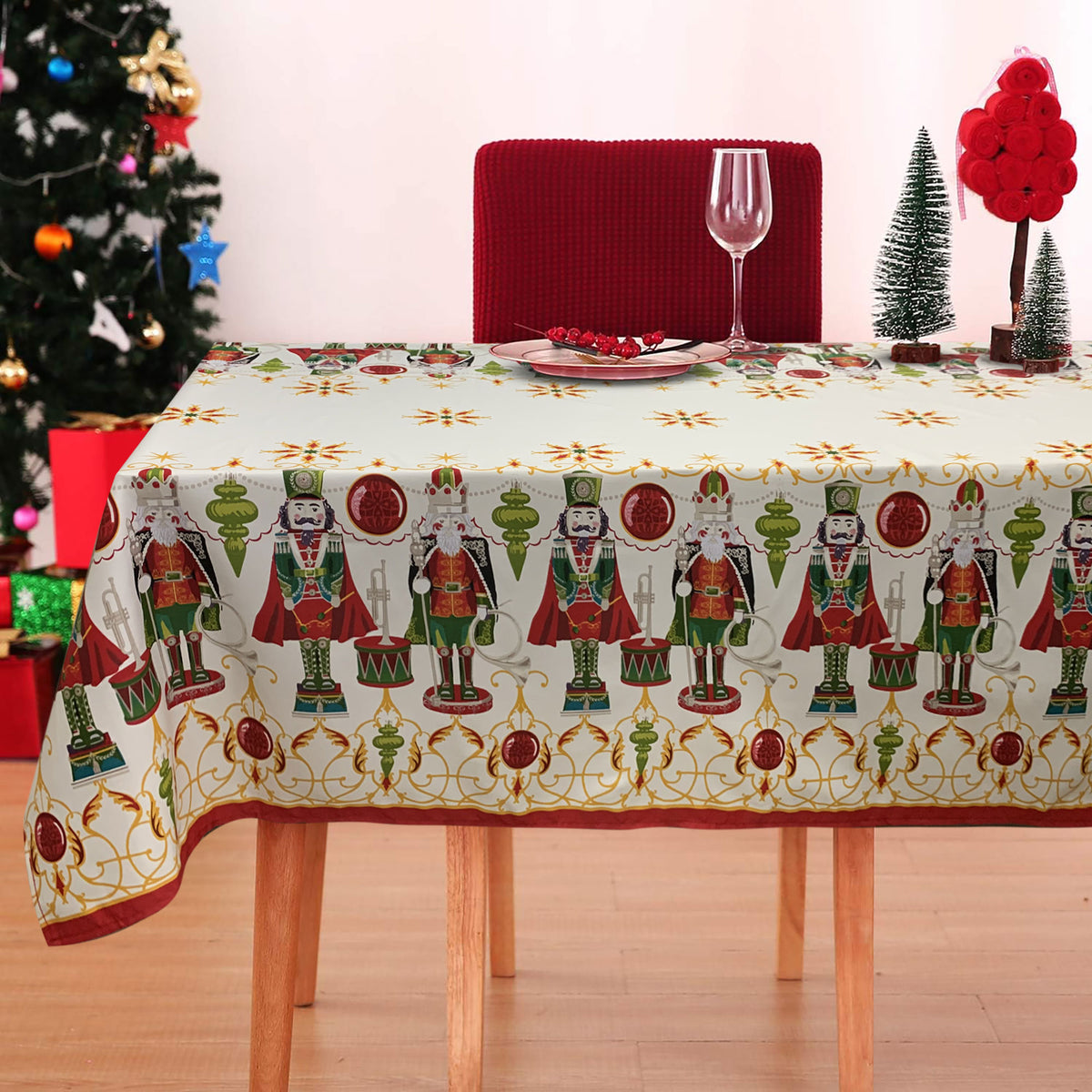 Tovaglia Natalizia in rasatello stampata Preziosa Home 24 posti Natale 6386
