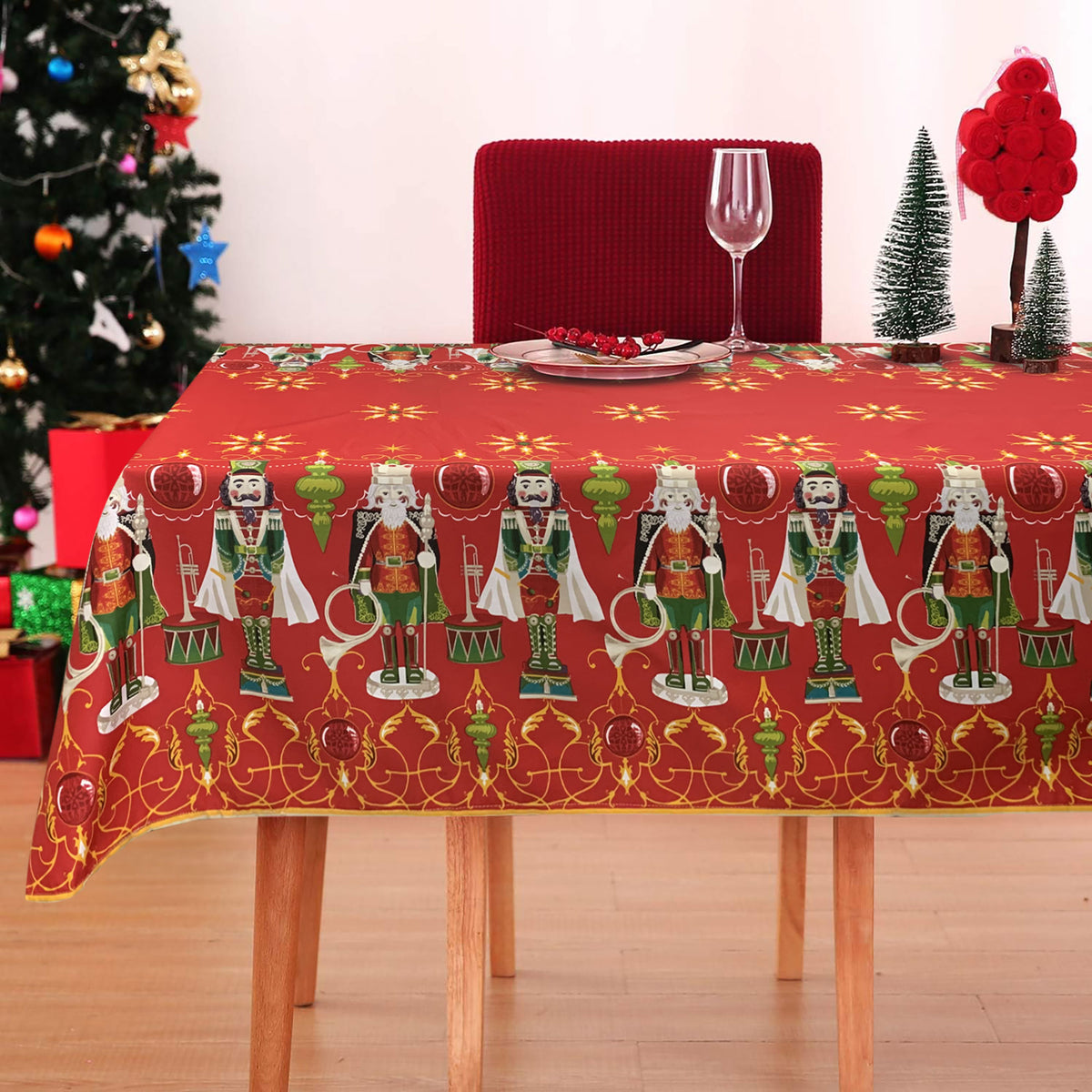 Tovaglia Natalizia in rasatello stampata Preziosa Home 24 posti Natale 6386