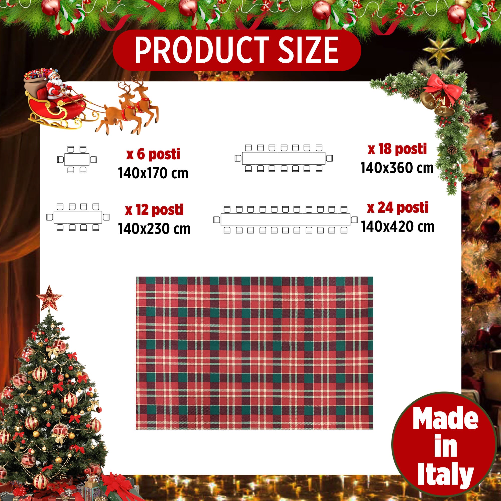 Tovaglia Natalizia no stiro Sommaruga Tartan 6 posti Tavola Natale 6395