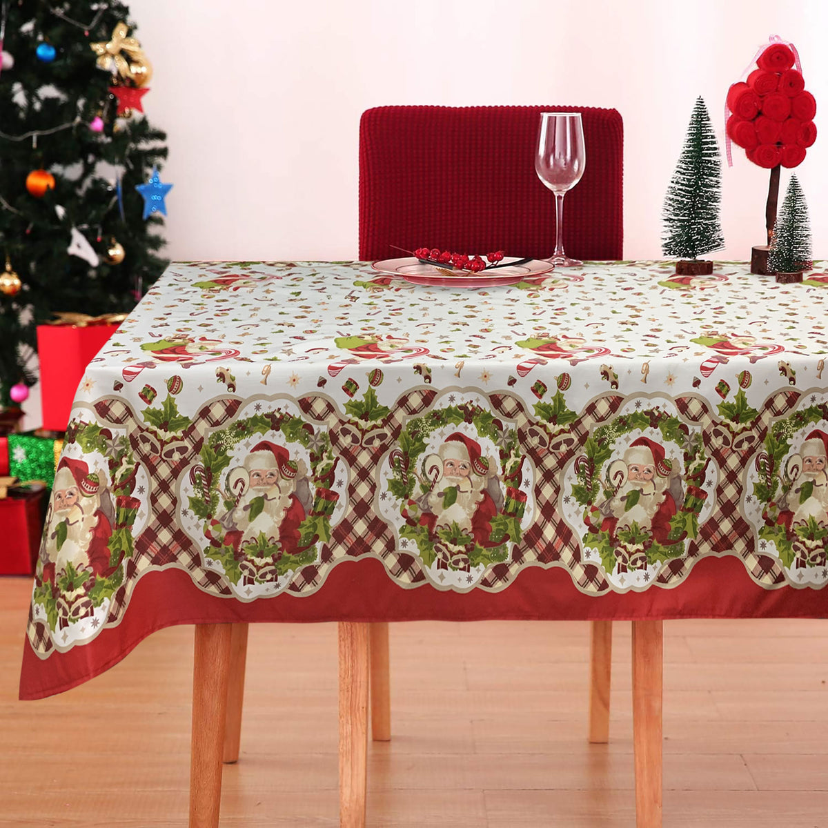 Tovaglia Natalizia in rasatello stampata Preziosa Home 24 posti Natale 6407