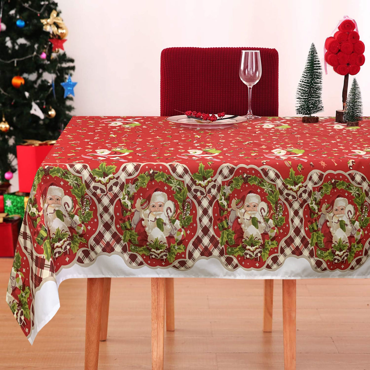 Tovaglia Natalizia in rasatello stampata Preziosa Home 24 posti Natale 6407