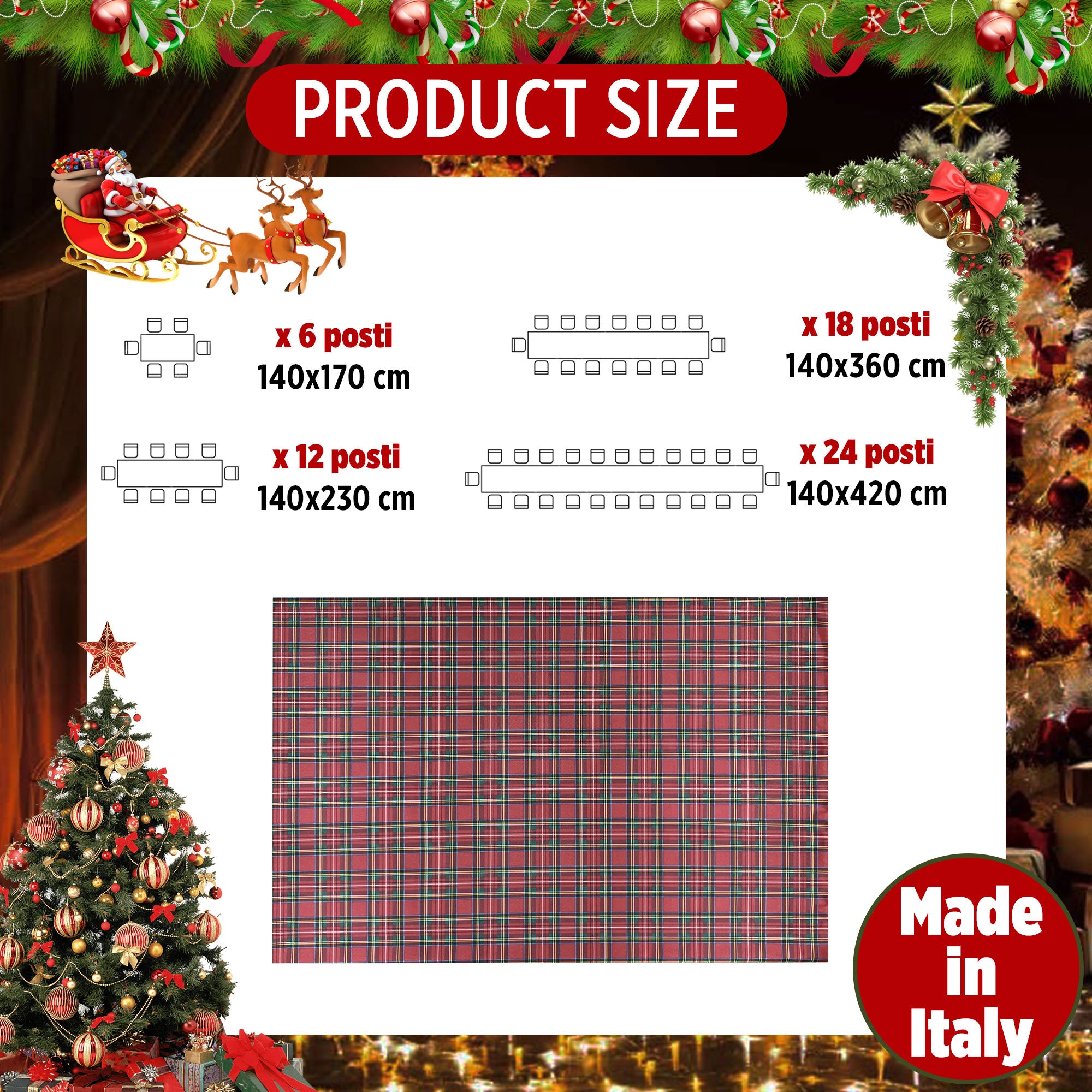 Tovaglia Natalizia no stiro Sommaruga Tartan 24 posti Tavola Natale 6415