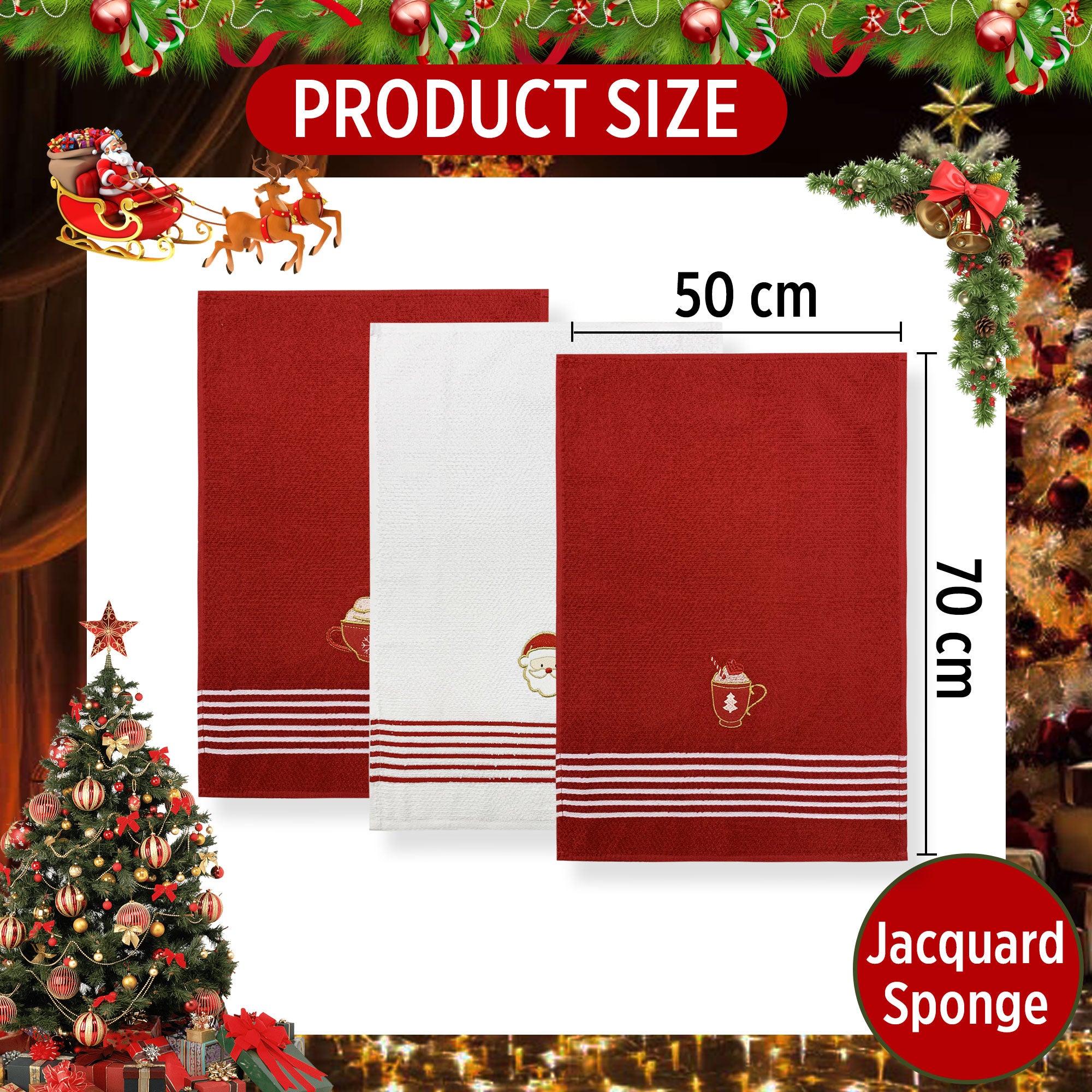 Set Strofinacci Natalizi Preziosa Home Canovacci in spugna 3 Pezzi Natale 6420