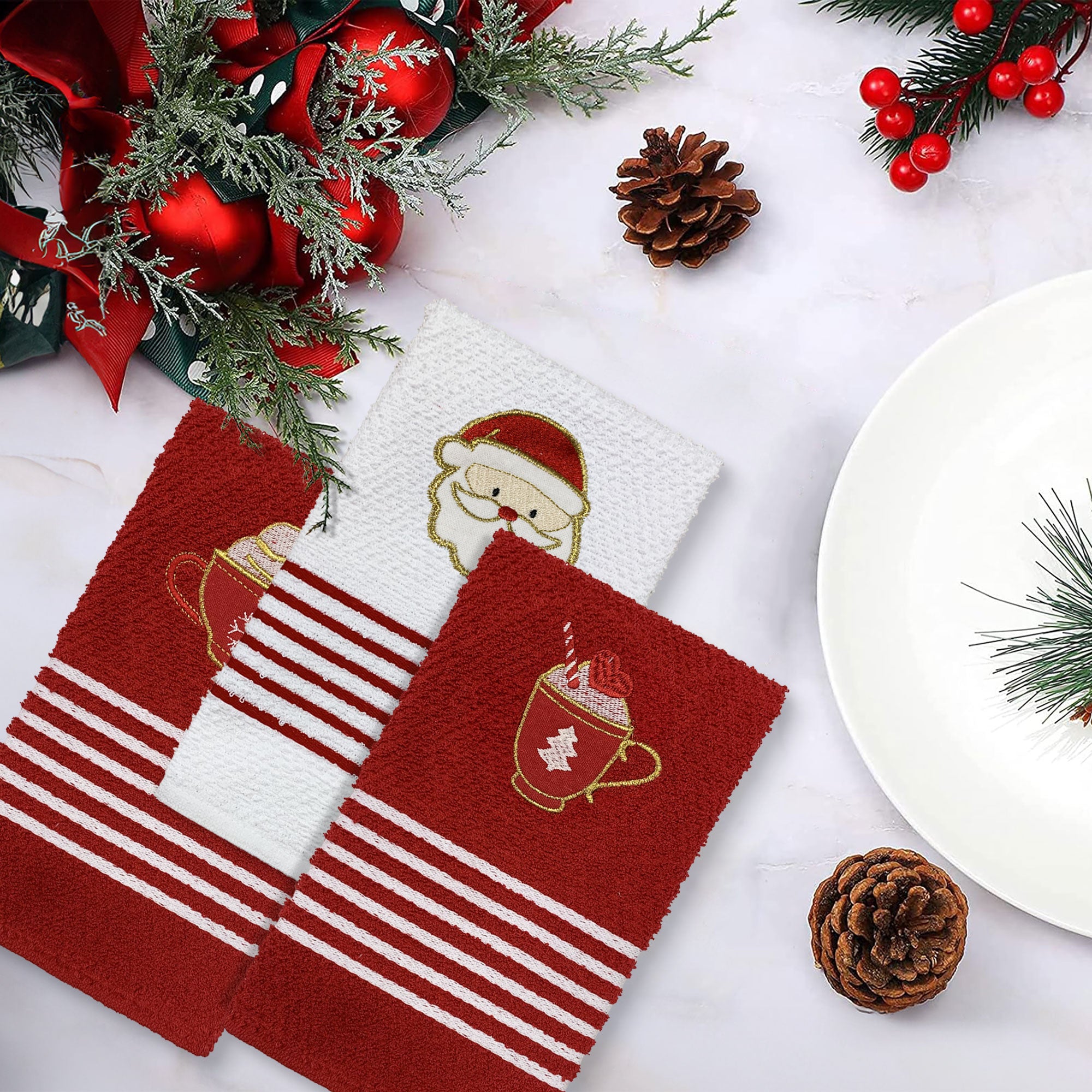 Set Strofinacci Natalizi Preziosa Home Canovacci in spugna 3 Pezzi Natale 6420