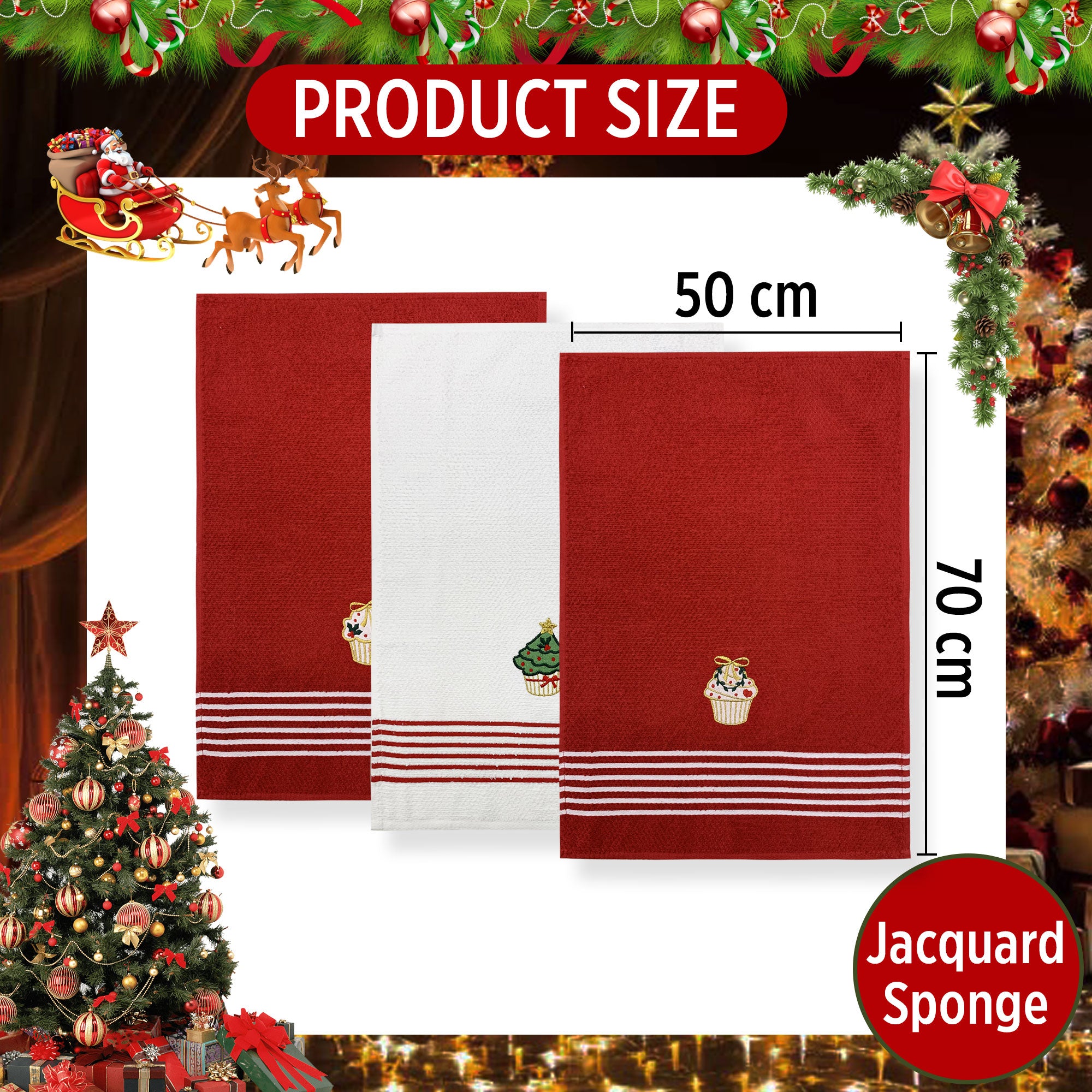 Set Strofinacci Natalizi Preziosa Home Canovacci in spugna 3 Pezzi Natale 6421