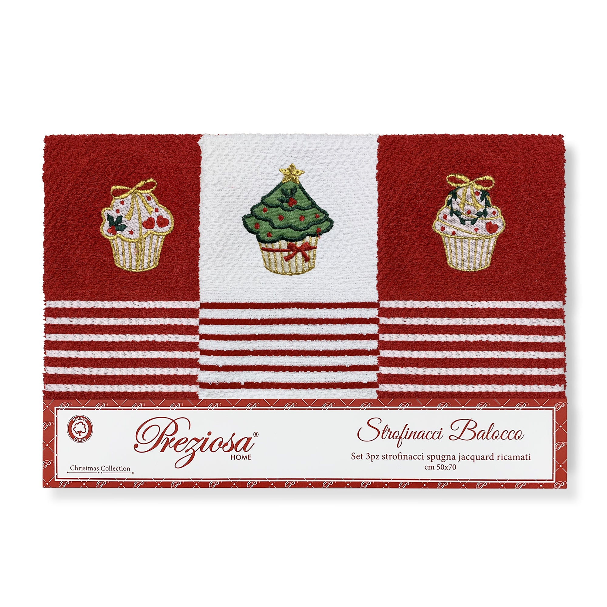 Set Strofinacci Natalizi Preziosa Home Canovacci in spugna 3 Pezzi Natale 6421