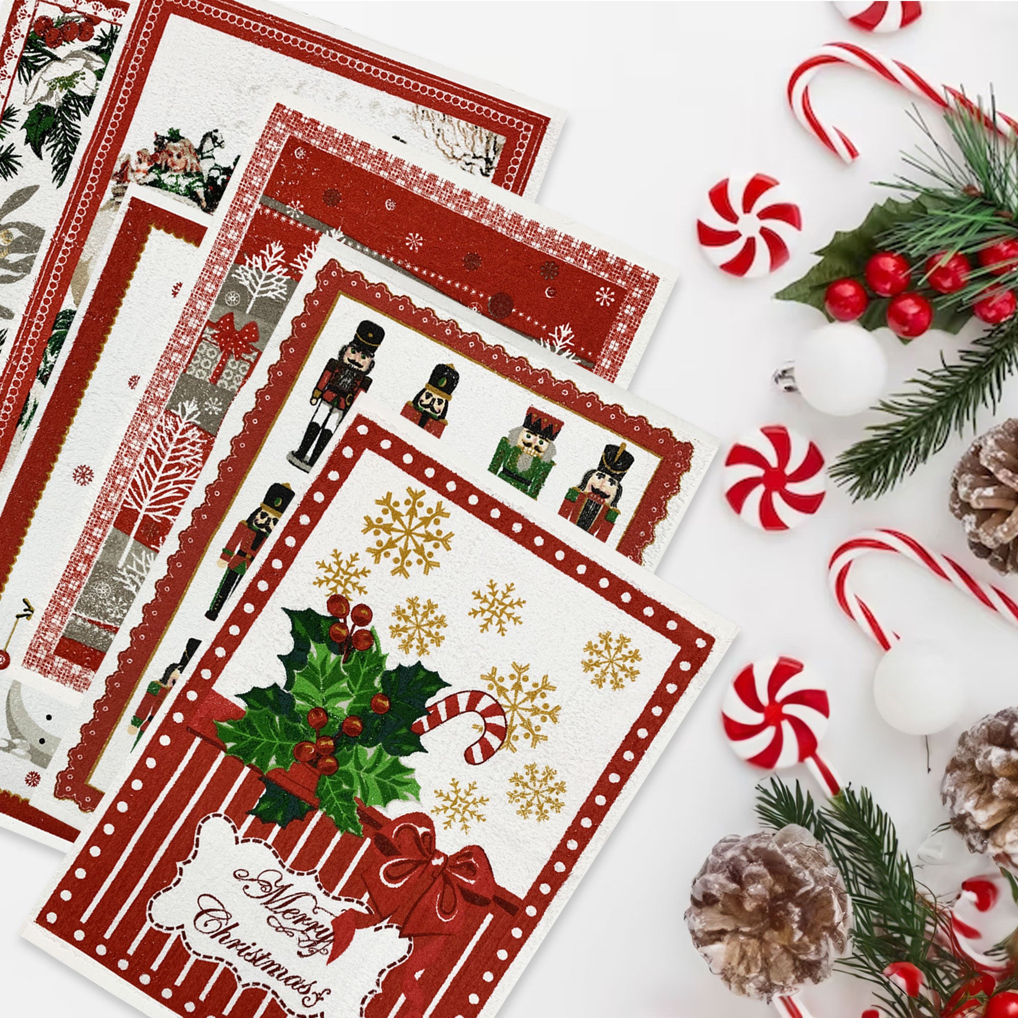 Set Strofinacci Natalizi Preziosa Home Canovacci in spugna 6 Pezzi Natale 6425