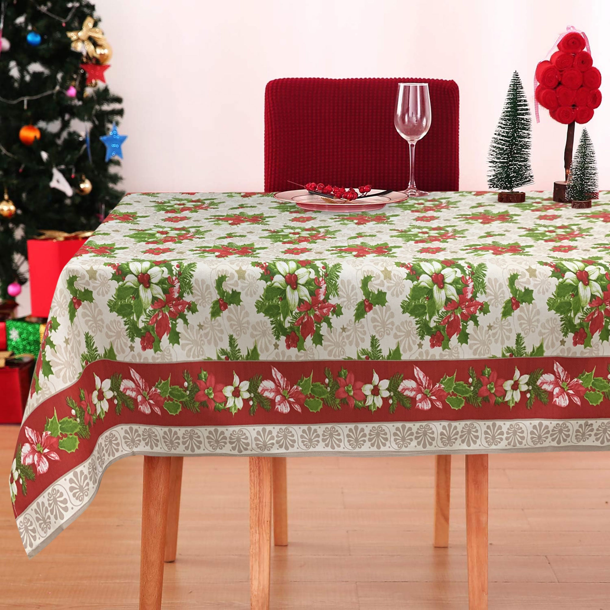 Tovaglia Natalizia panama stampata Preziosa Home 6 posti Natale Abete 6439