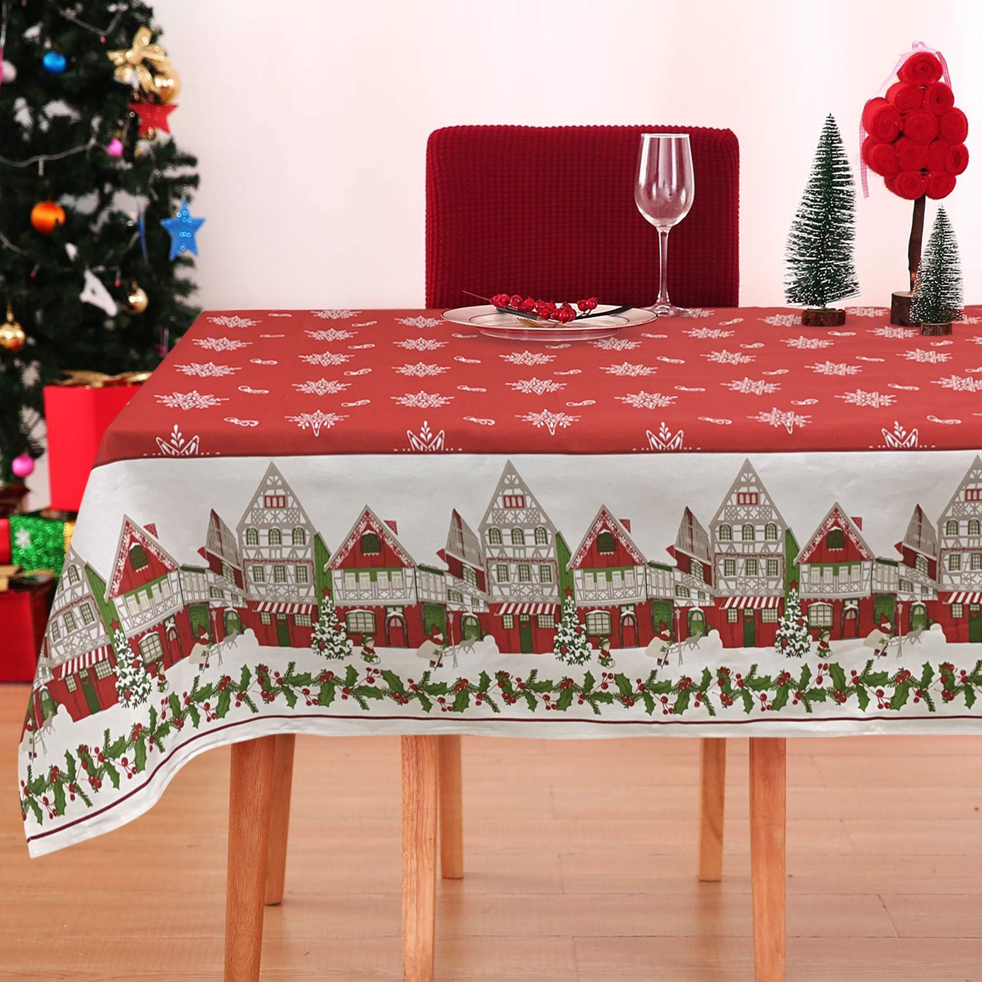 Tovaglia Natalizia panama stampata Preziosa Home 12 posti Natale Abete 6442