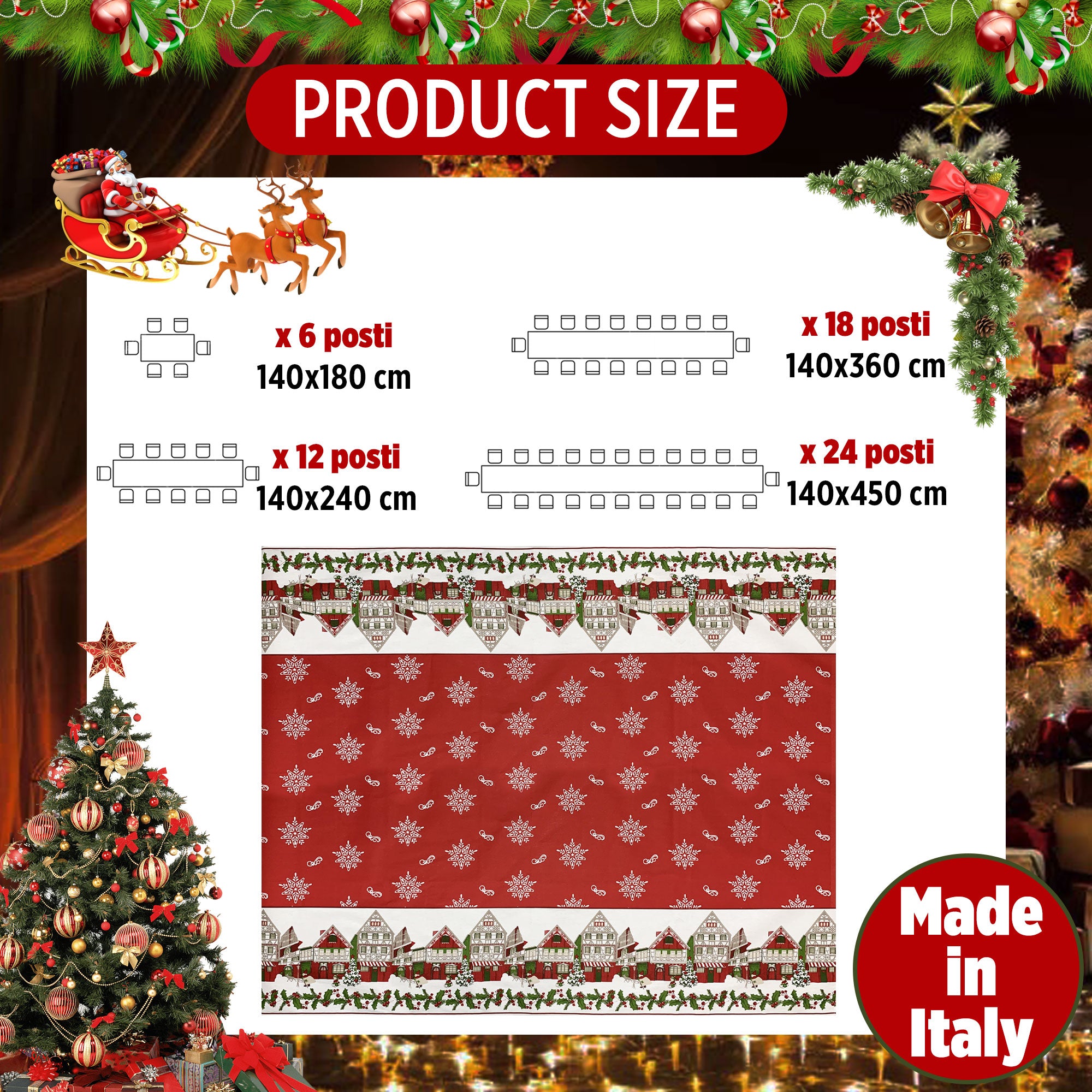 Tovaglia Natalizia panama stampata Preziosa Home 12 posti Natale Abete 6442