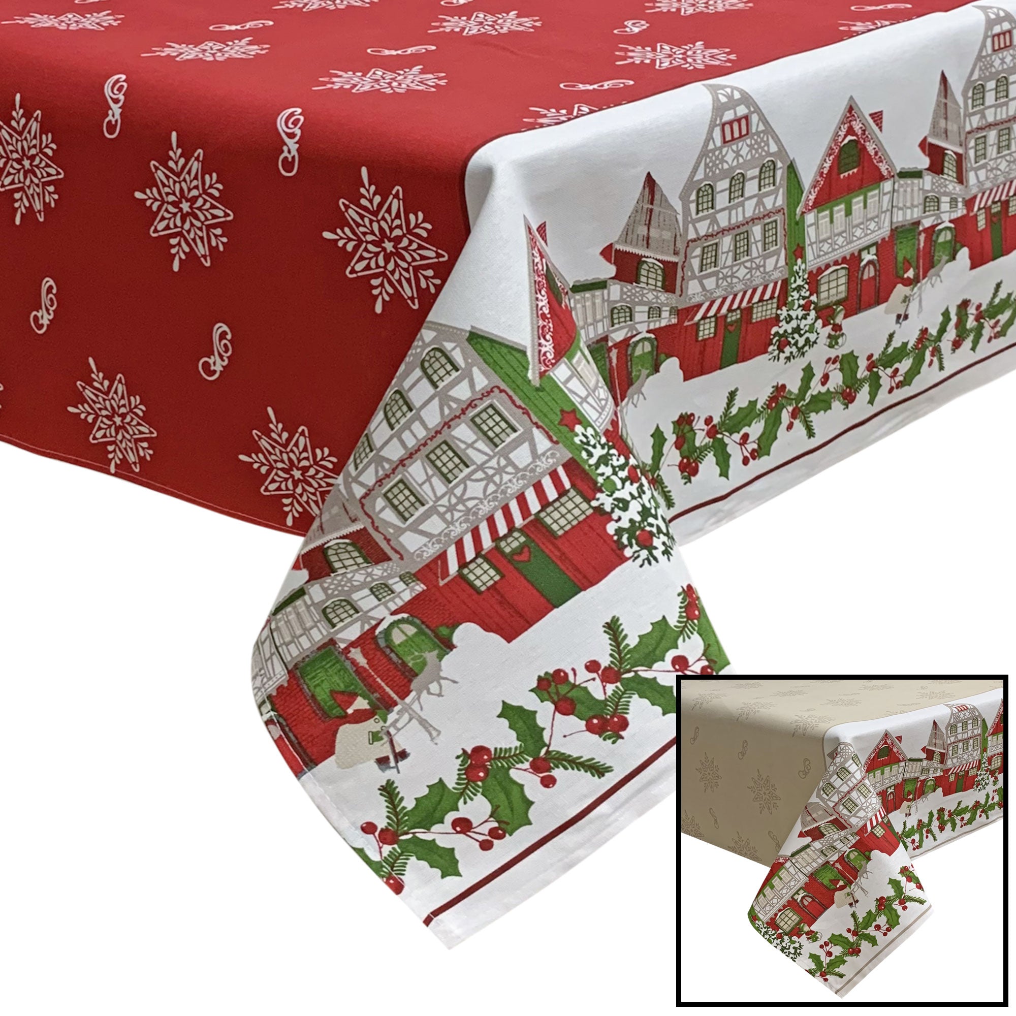 Tovaglia Natalizia panama stampata Preziosa Home 12 posti Natale Abete 6442