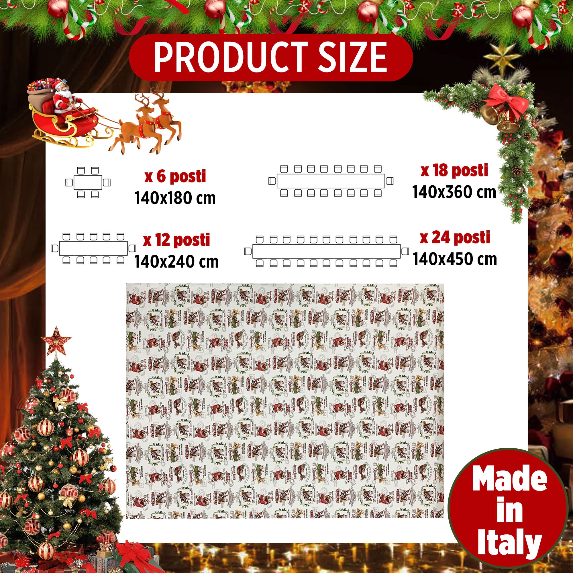 Tovaglia Natalizia panama stampata Preziosa Home 12 posti Natale Abete 6448