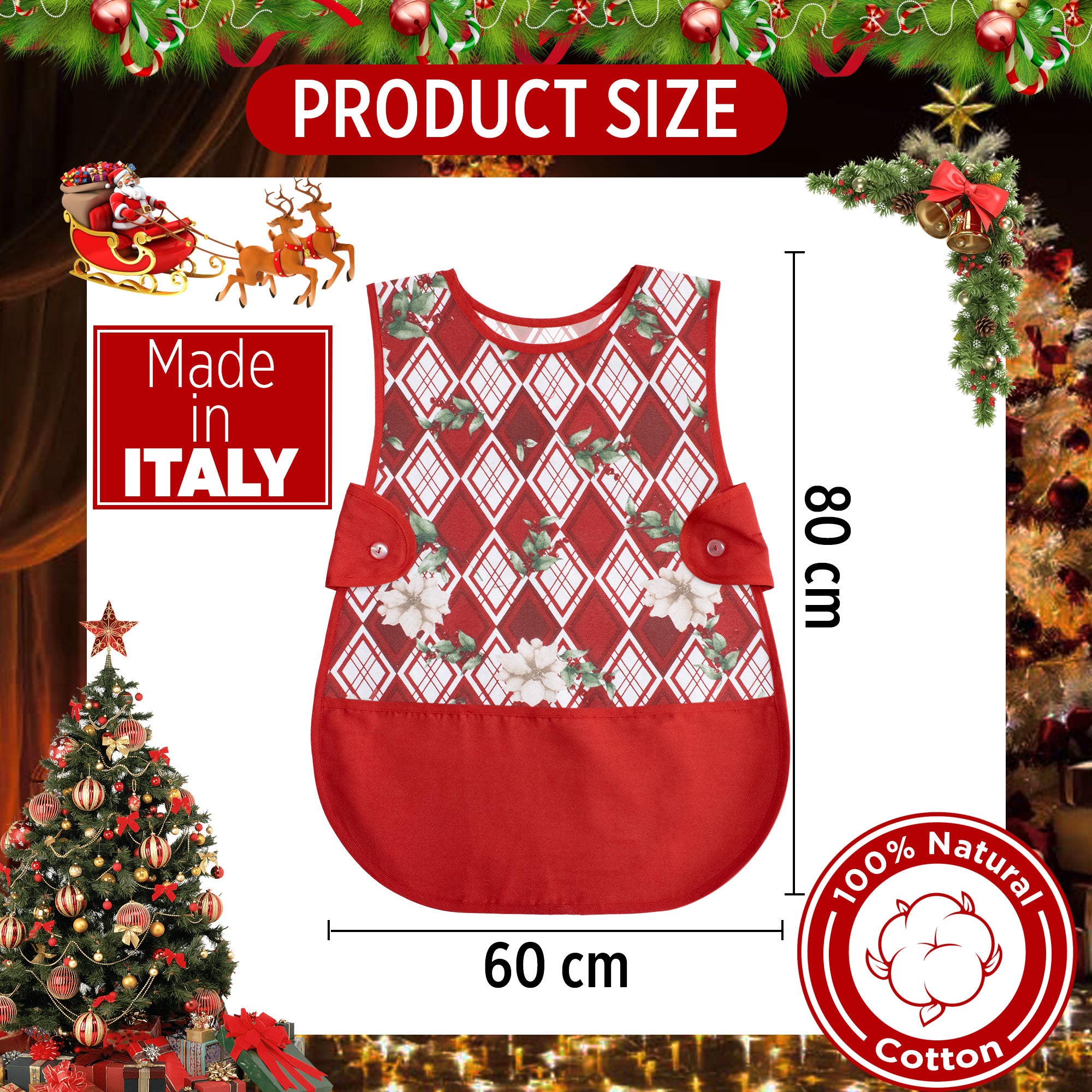 Grembiule da cucina Natalizio Casacca 100% Cotone Idea regalo Natale 6459