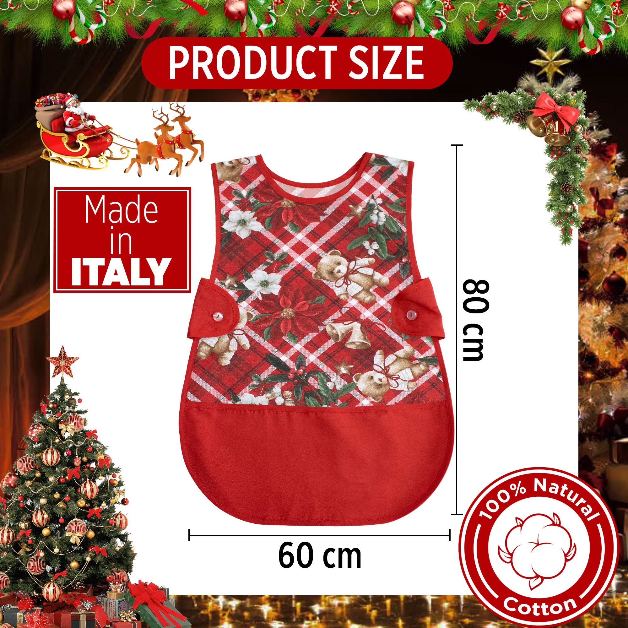 Grembiule da cucina Natalizio Casacca 100% Cotone Idea regalo Natale 6459