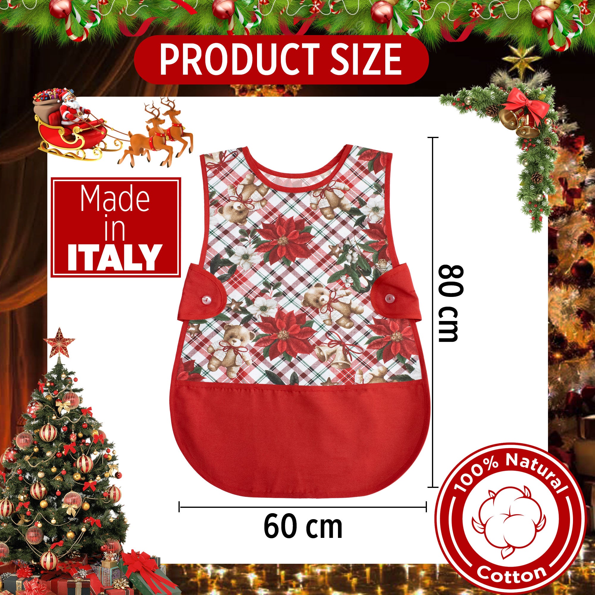 Grembiule da cucina Natalizio Casacca 100% Cotone Idea regalo Natale 6459