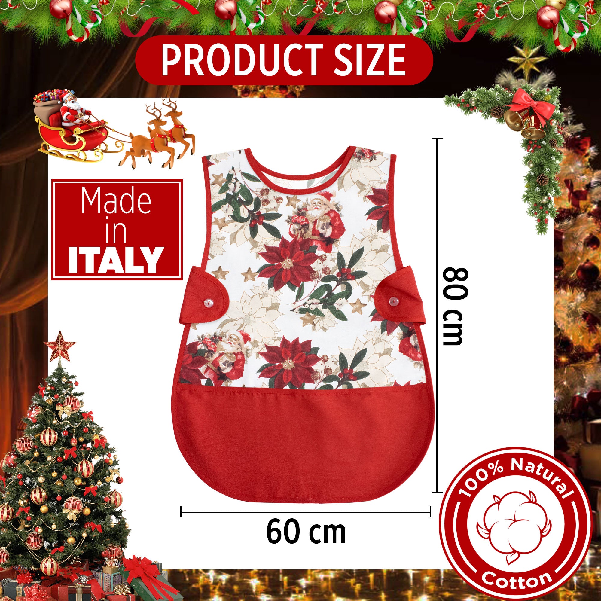 Grembiule da cucina Natalizio Casacca 100% Cotone Idea regalo Natale 6459