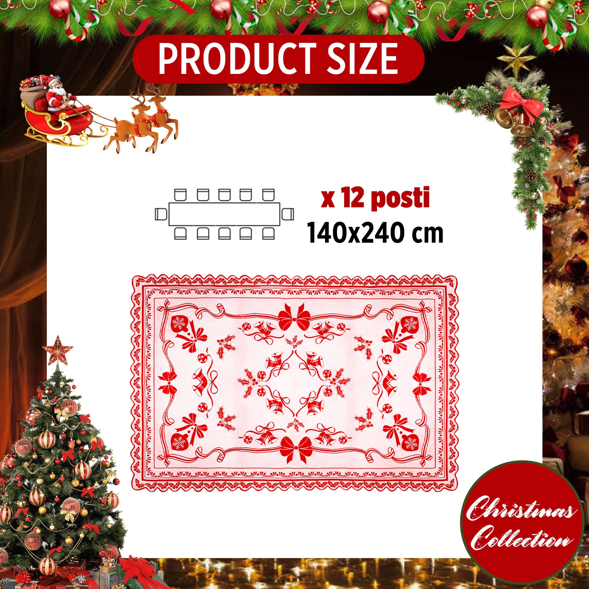 Copritavolo Natalizio in filet piazzato smerlato Preziosa Home 12 posti 6471