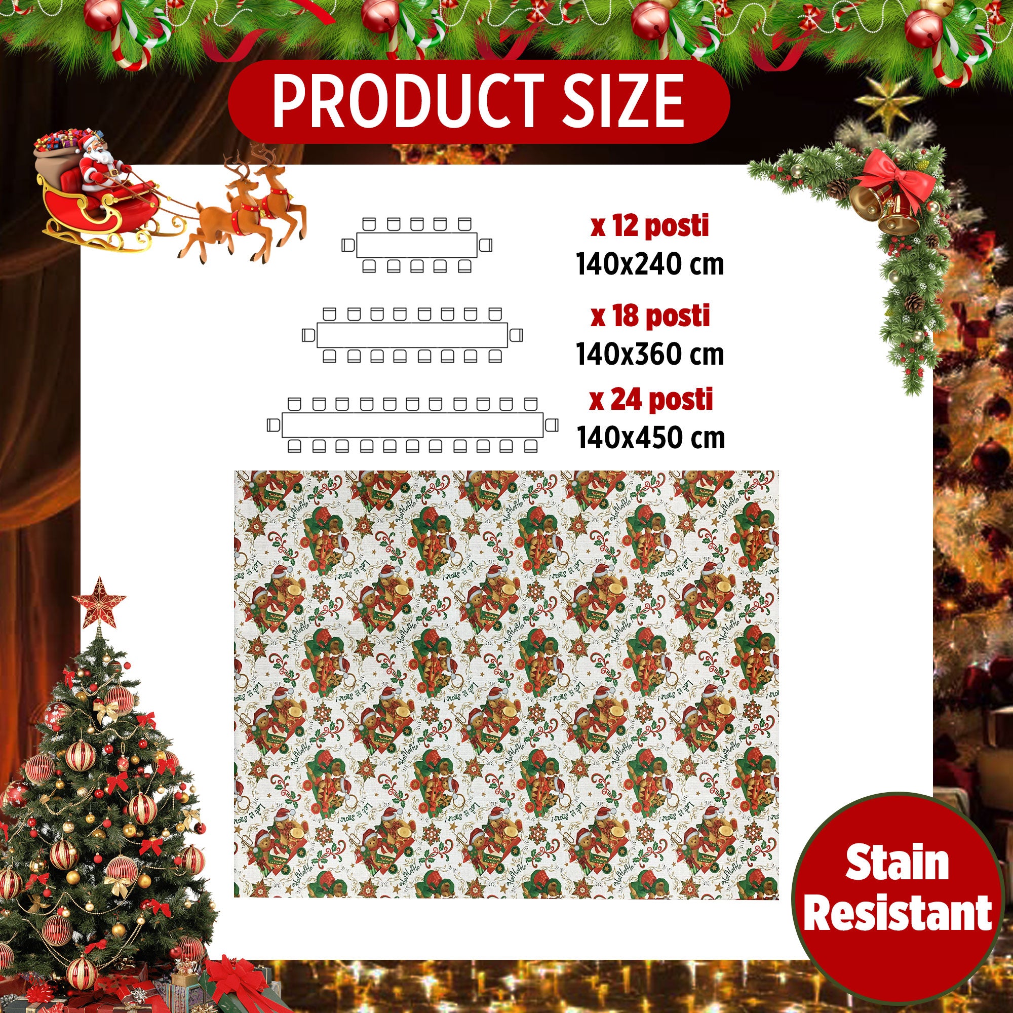 Tovaglia Natalizia antimacchia idrorepellente Preziosa Home 12 posti 6473
