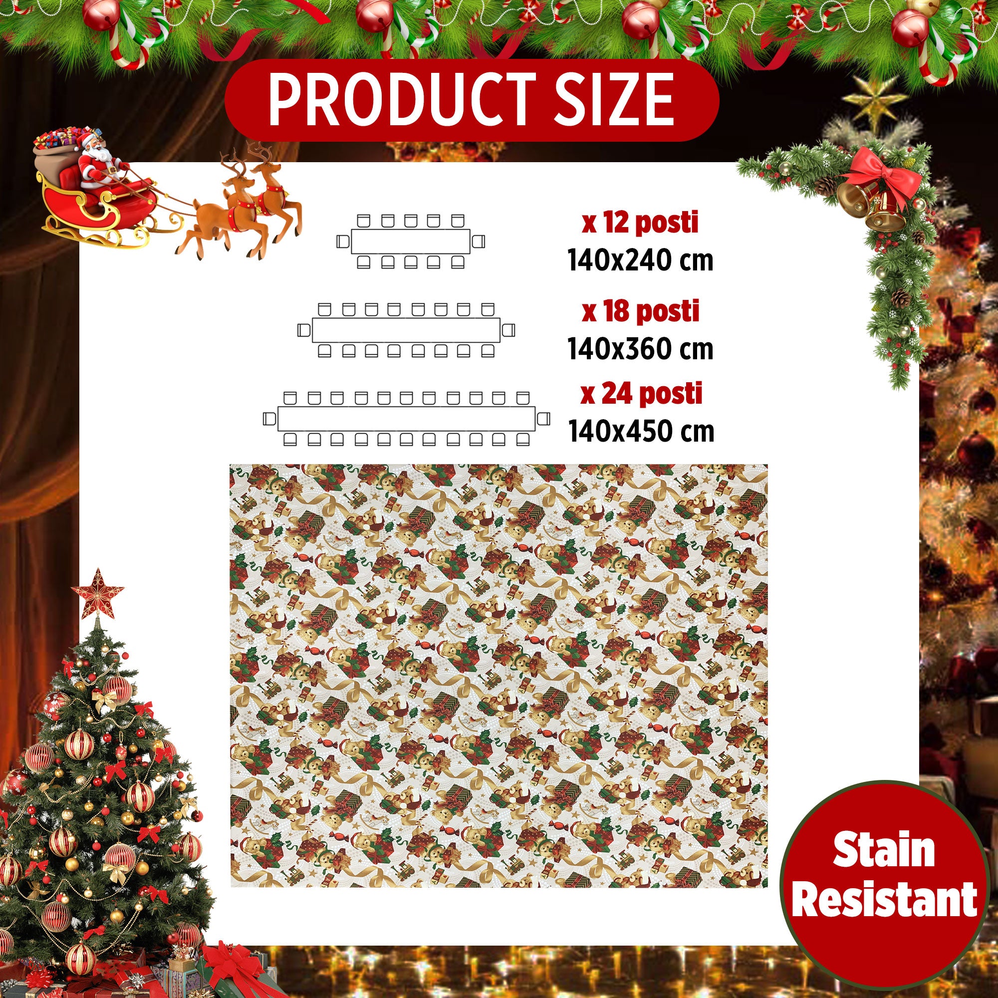 Tovaglia Natalizia antimacchia idrorepellente Preziosa Home 18 posti 6477