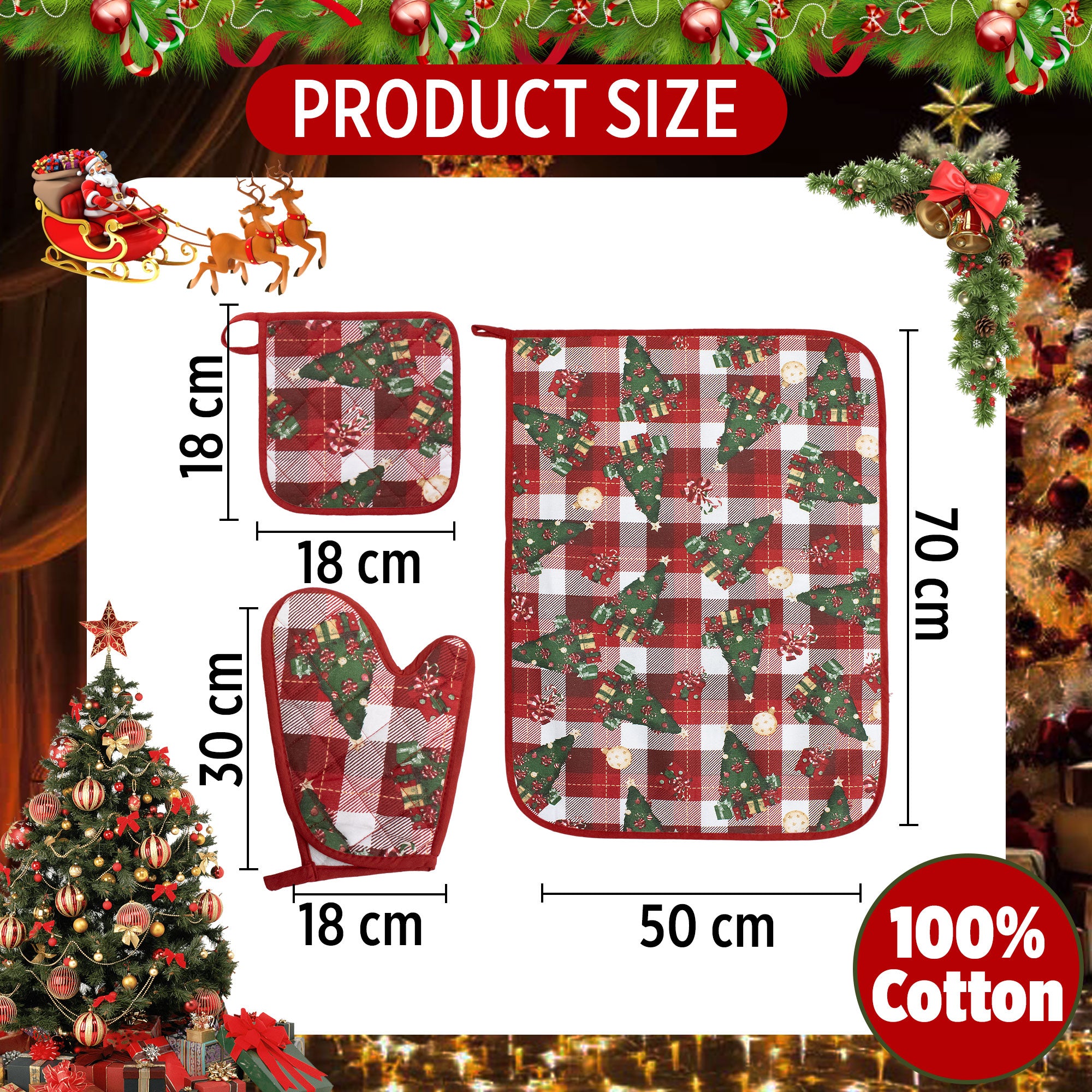 Set Guantone, presina e strofinaccio da forno natalizi Idea Regalo Natale 6484