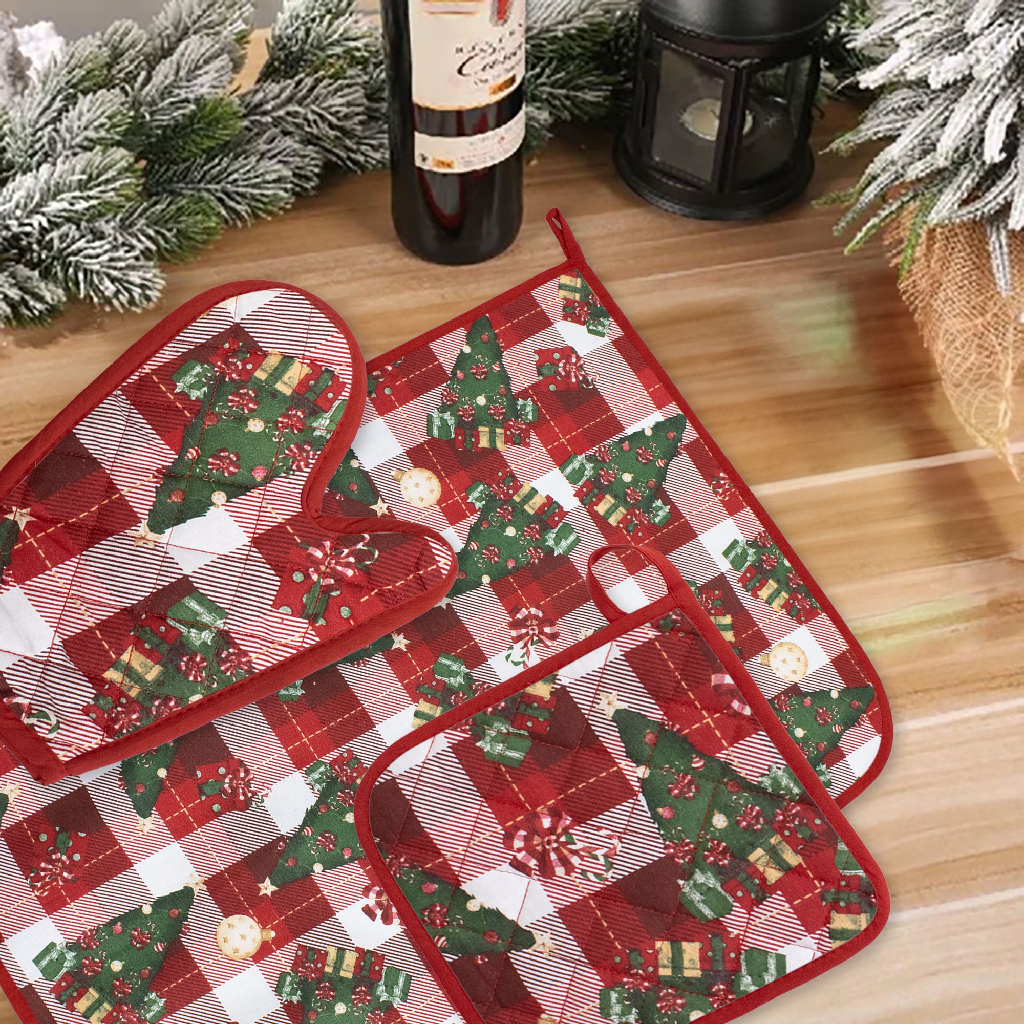 Set Guantone, presina e strofinaccio da forno natalizi Idea Regalo Natale 6484