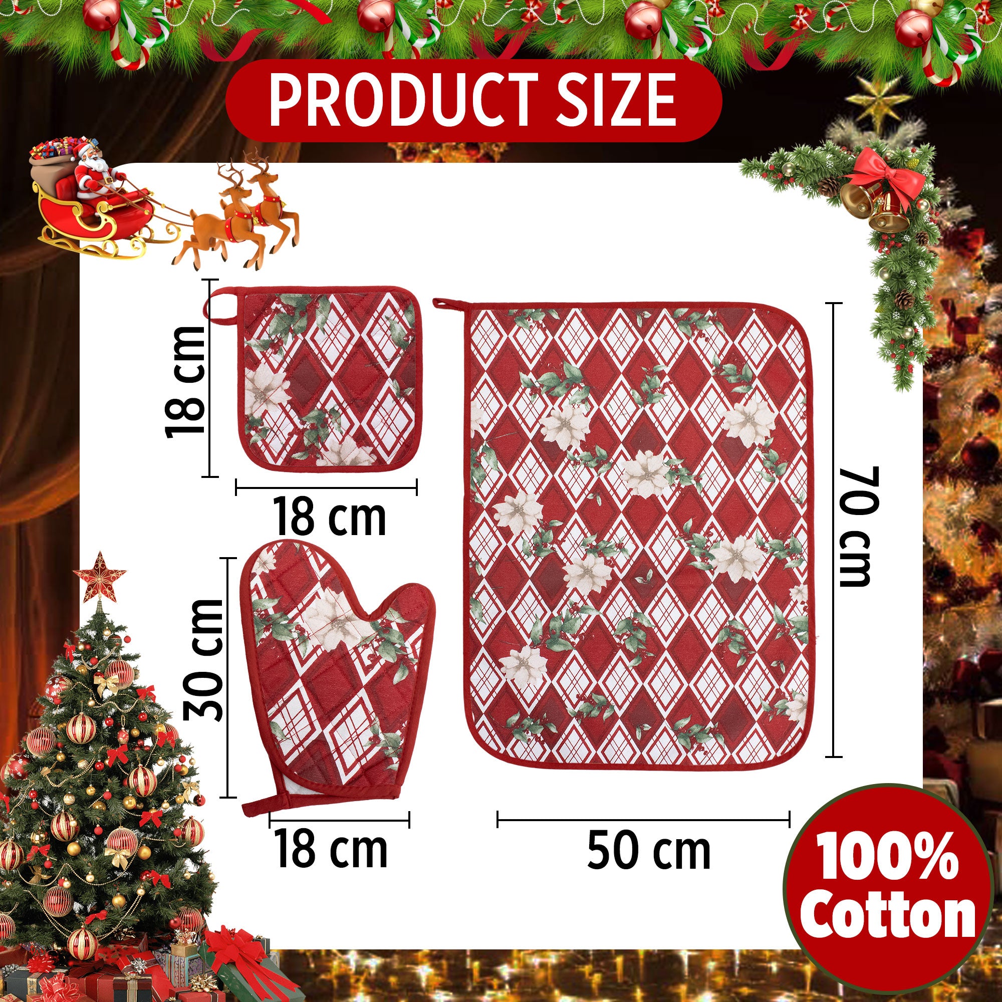 Set Guantone, presina e strofinaccio da forno natalizi Idea Regalo Natale 6484