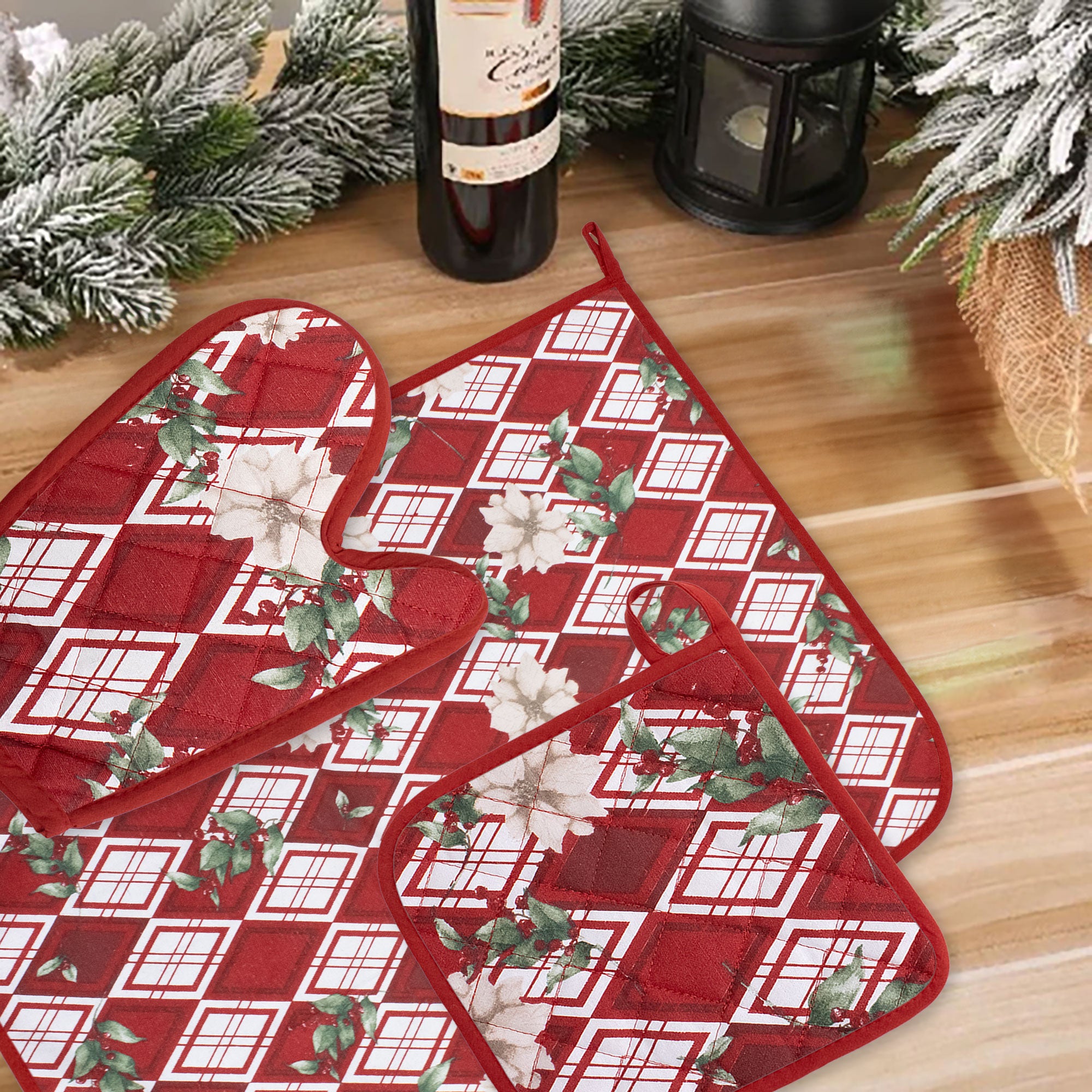 Set Guantone, presina e strofinaccio da forno natalizi Idea Regalo Natale 6484