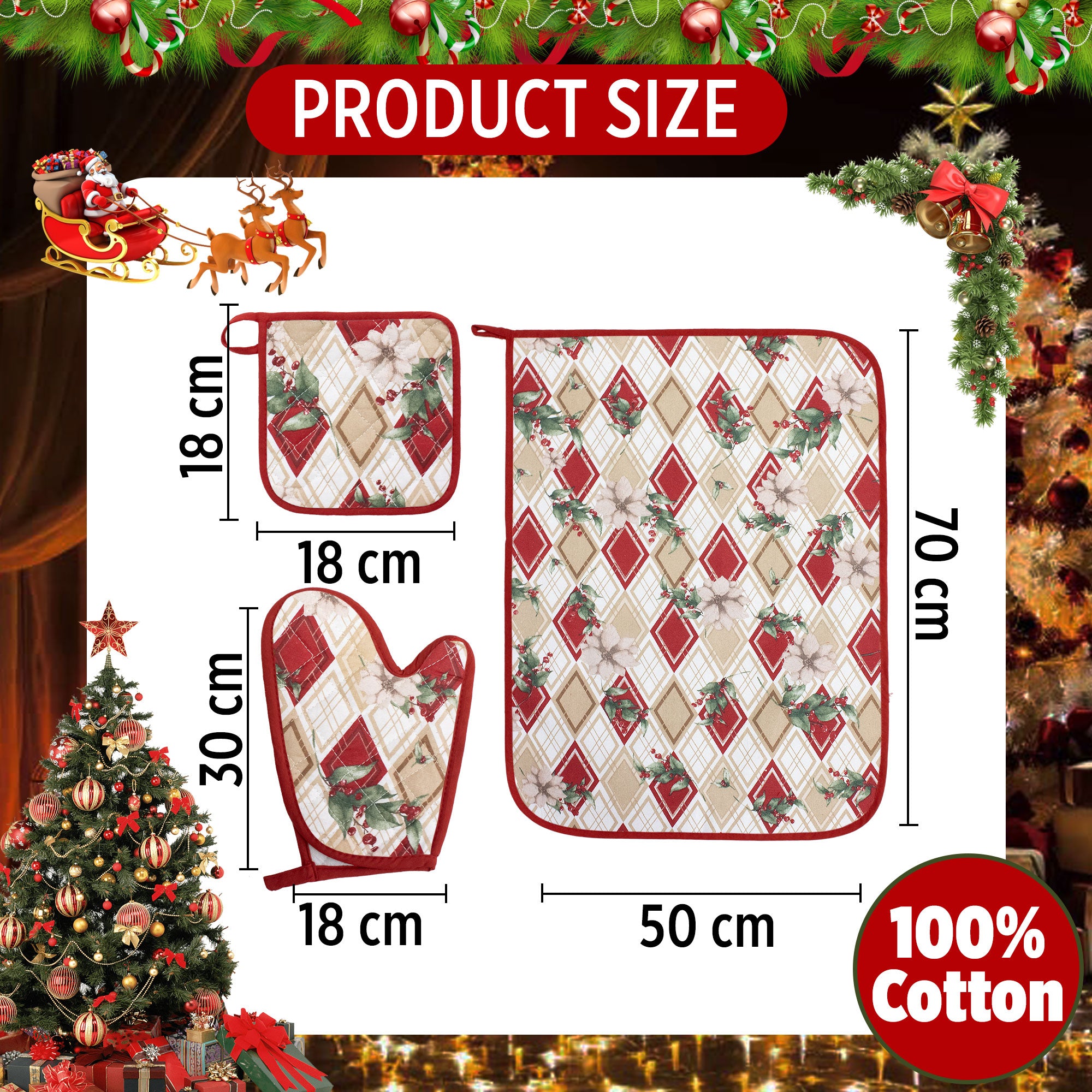 Set Guantone, presina e strofinaccio da forno natalizi Idea Regalo Natale 6484