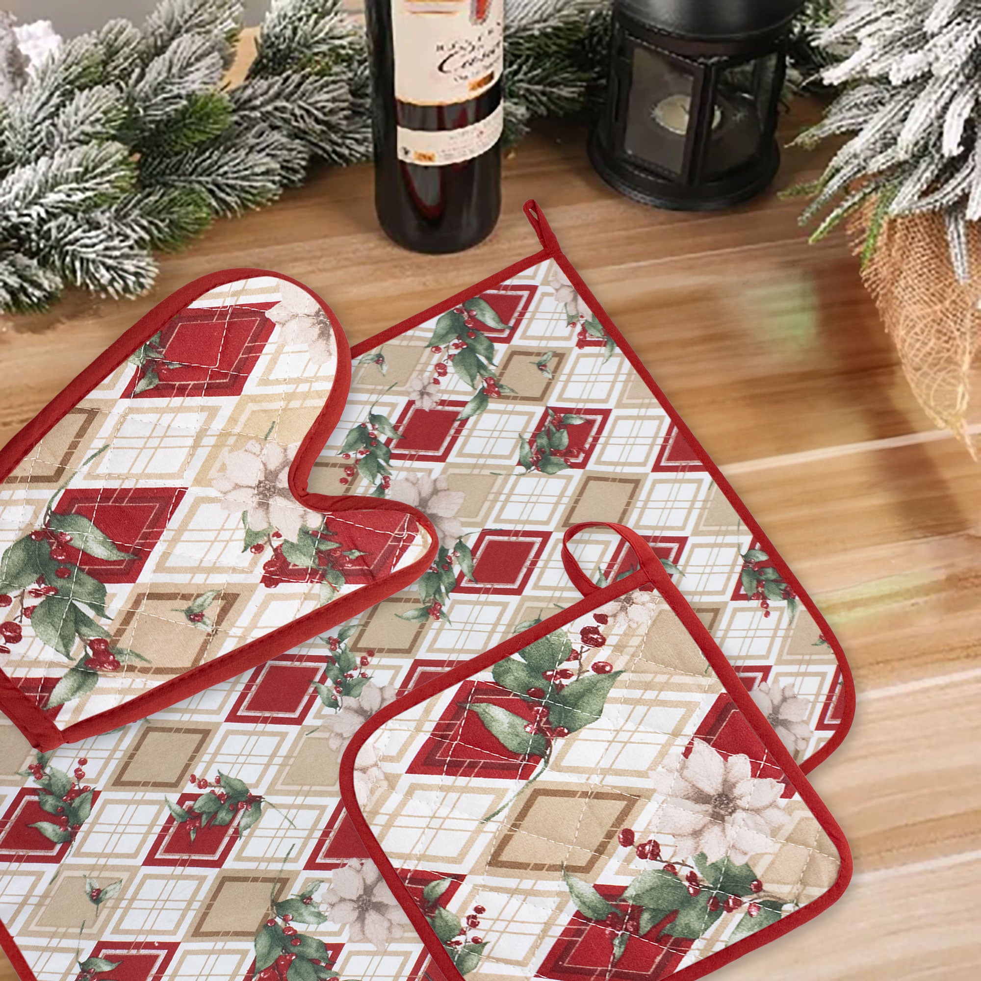 Set Guantone, presina e strofinaccio da forno natalizi Idea Regalo Natale 6484