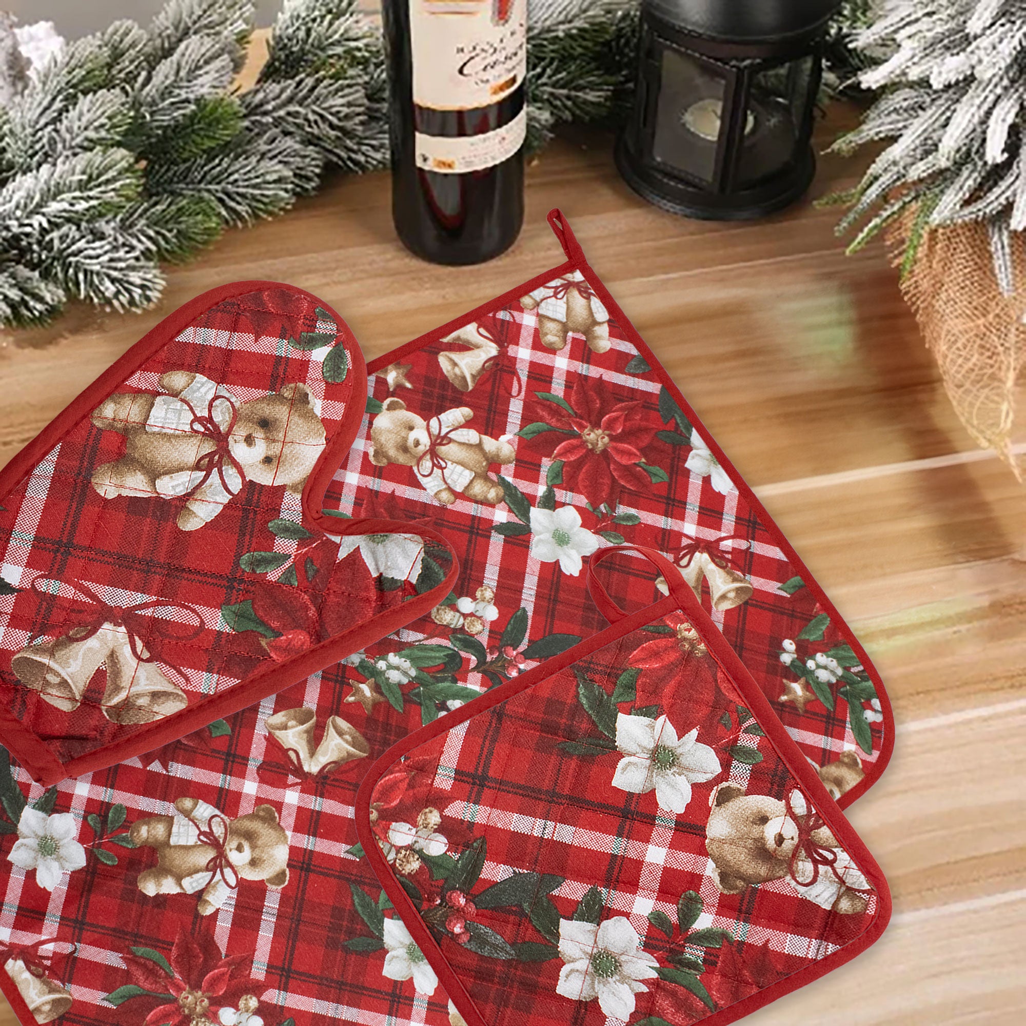 Set Guantone, presina e strofinaccio da forno natalizi Idea Regalo Natale 6484