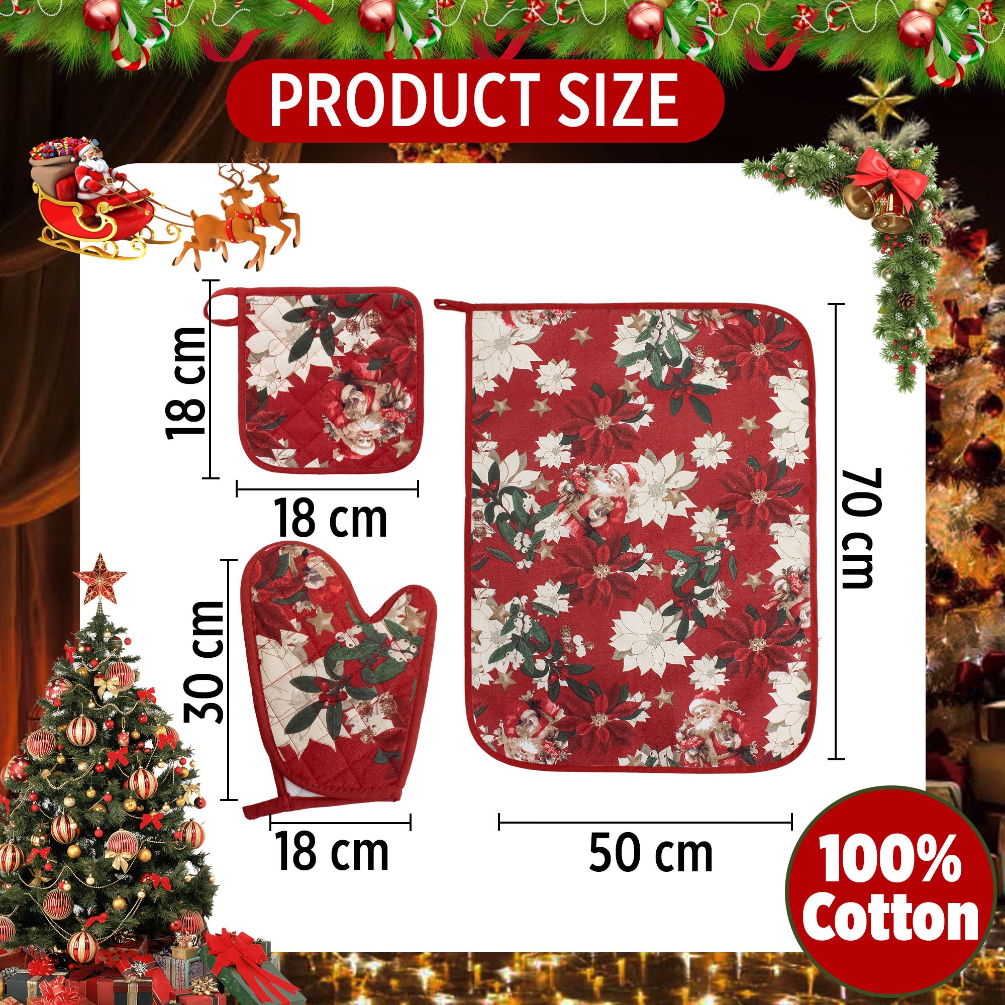 Set Guantone, presina e strofinaccio da forno natalizi Idea Regalo Natale 6484