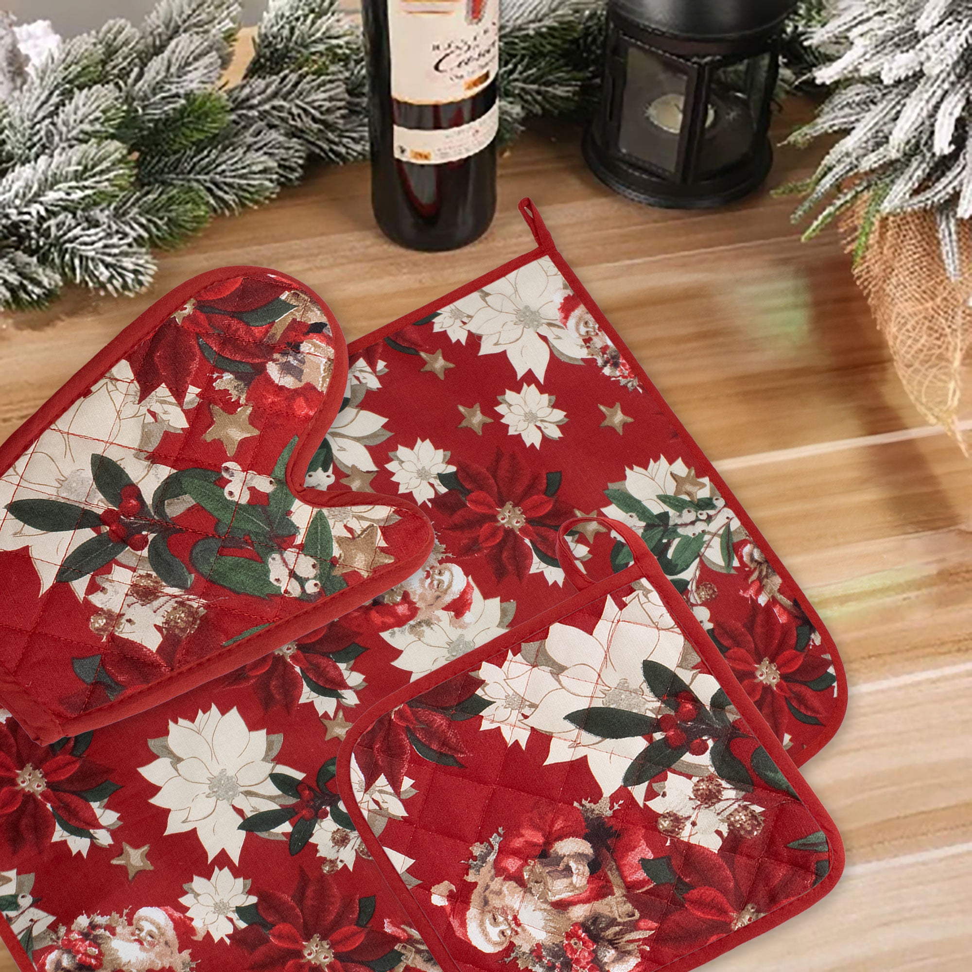 Set Guantone, presina e strofinaccio da forno natalizi Idea Regalo Natale 6484