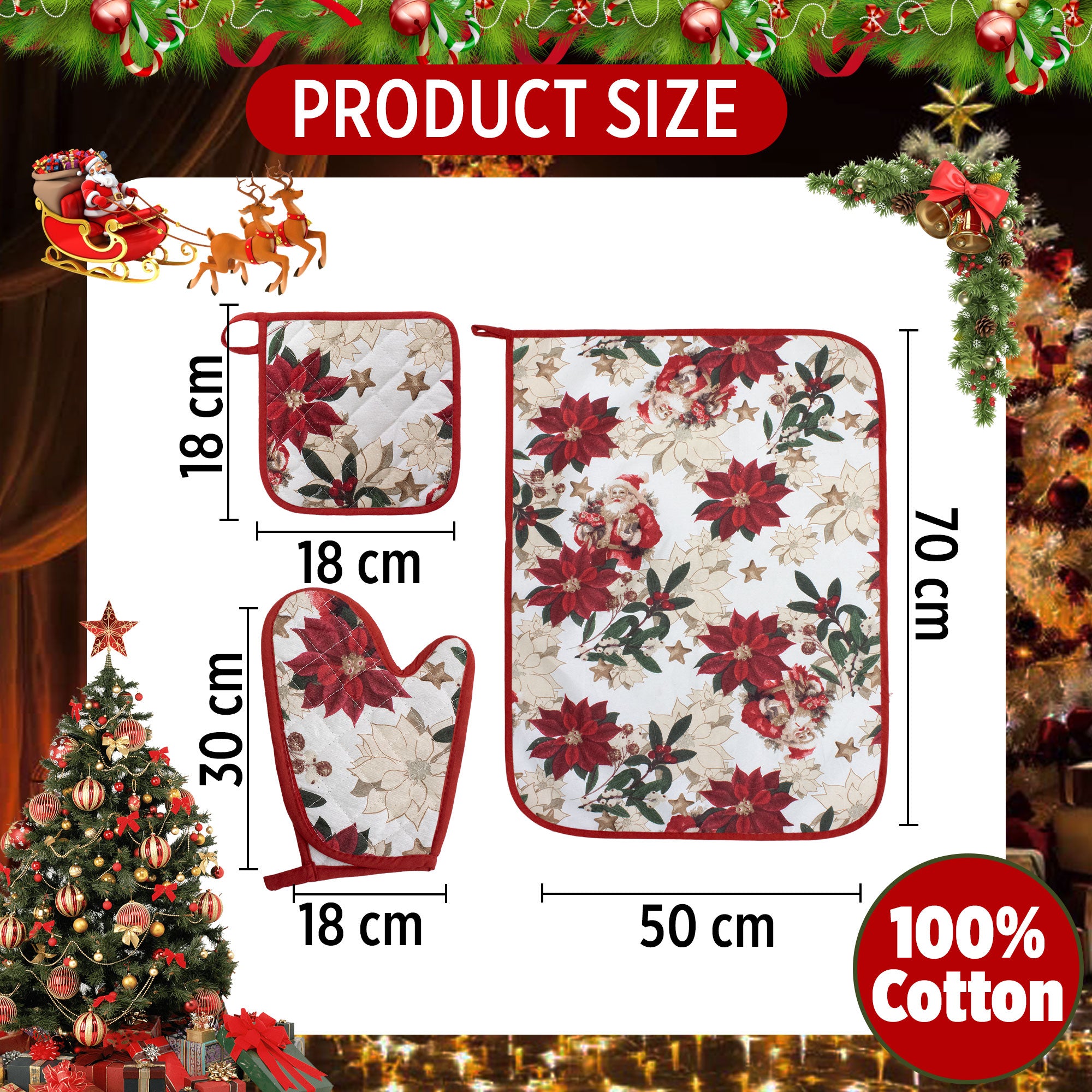 Set Guantone, presina e strofinaccio da forno natalizi Idea Regalo Natale 6484