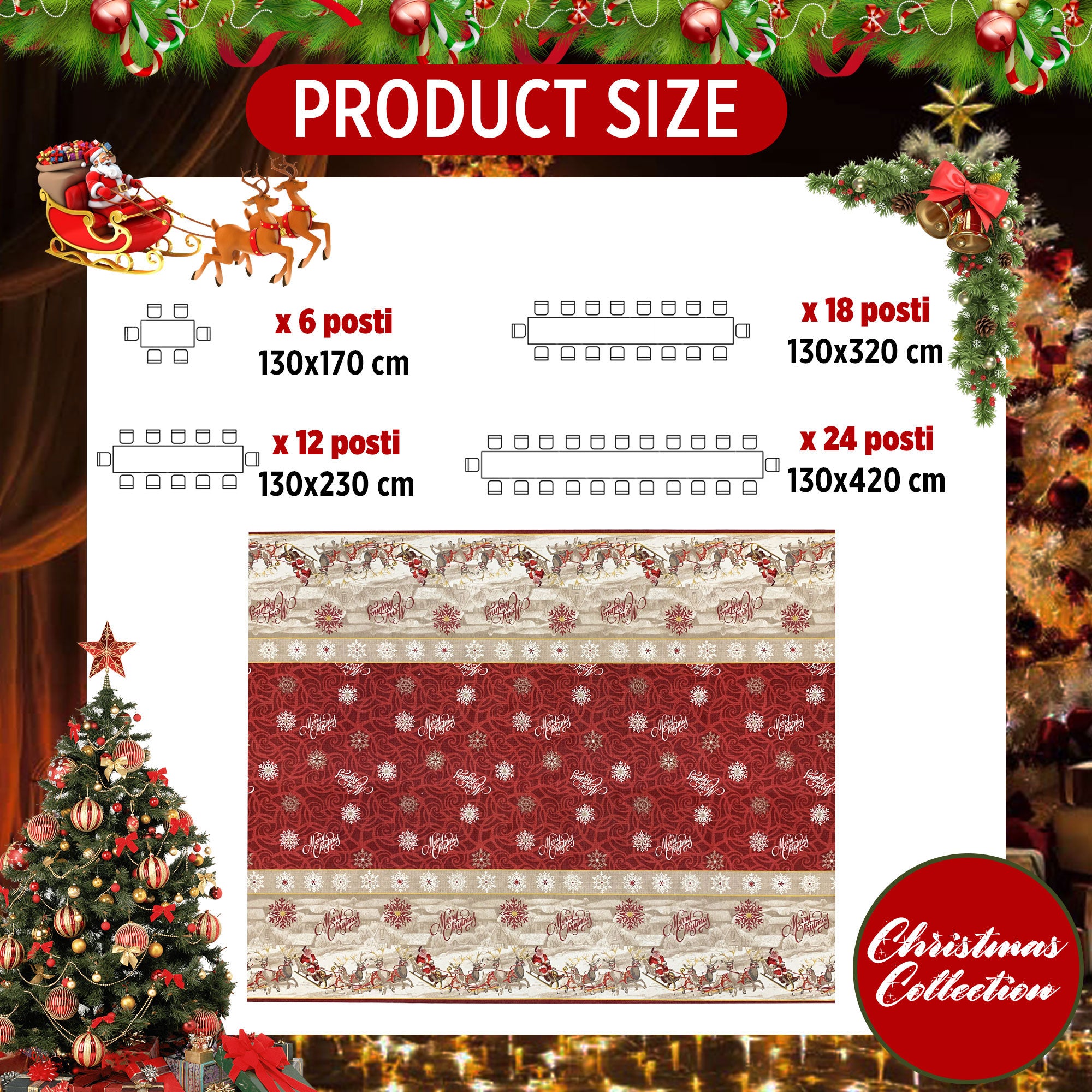 Tovaglia Natalizia loneta stampata Sommaruga 6 posti Natale 6489
